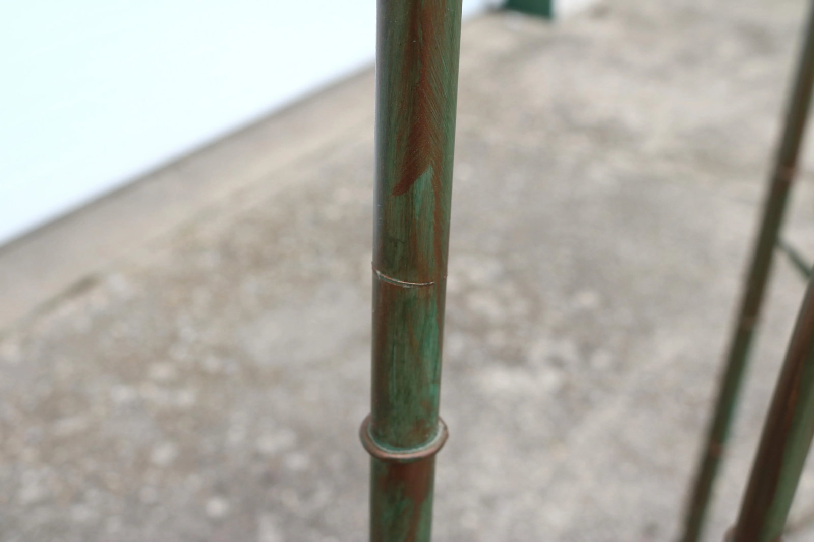 Vintage Three Panel Green and Copper Hand Painted Metal Faux Bamboo Screen Room Divider - 7