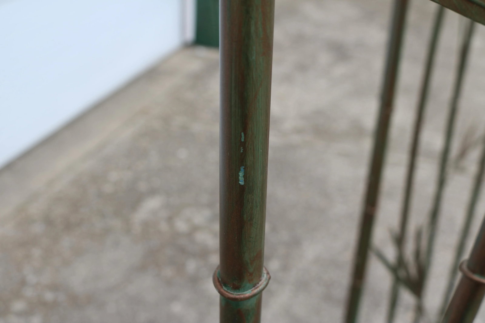 Vintage Three Panel Green and Copper Hand Painted Metal Faux Bamboo Screen Room Divider - 8