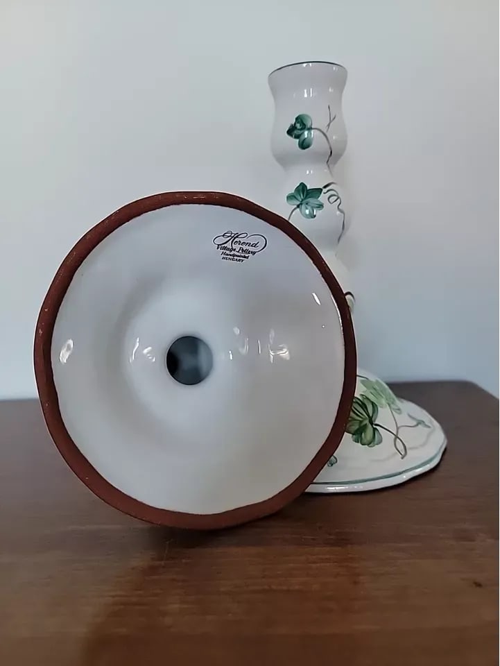 Vintage Herend Hungary Ivy Candlestick Single Candle Holder-Pair - 2