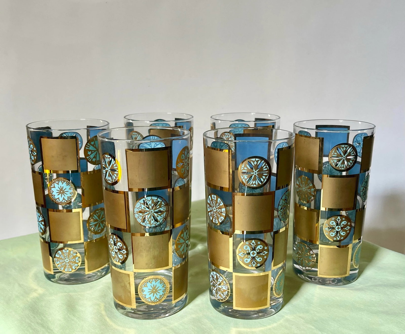 1960s Culver "Carnival" Turquoise & Gold Tumblers - Set of 6 - 2
