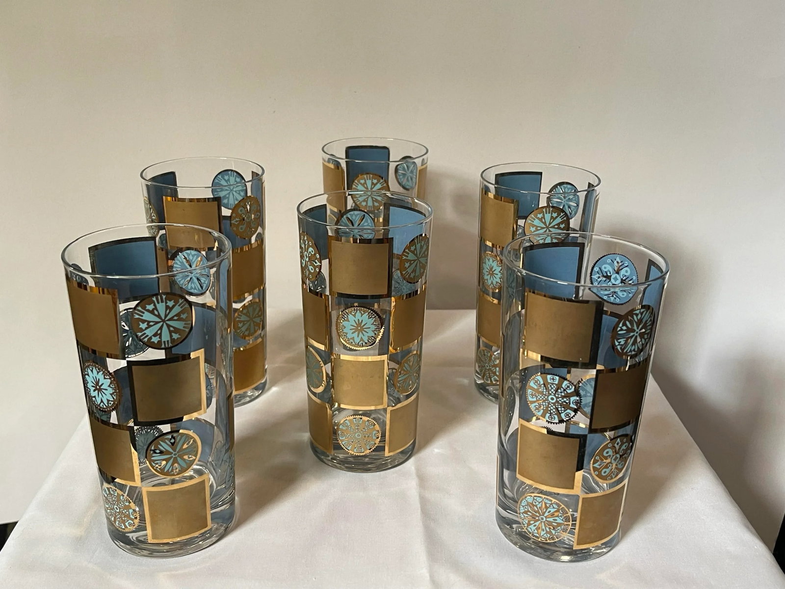 1960s Culver "Carnival" Turquoise & Gold Tumblers - Set of 6 - 3