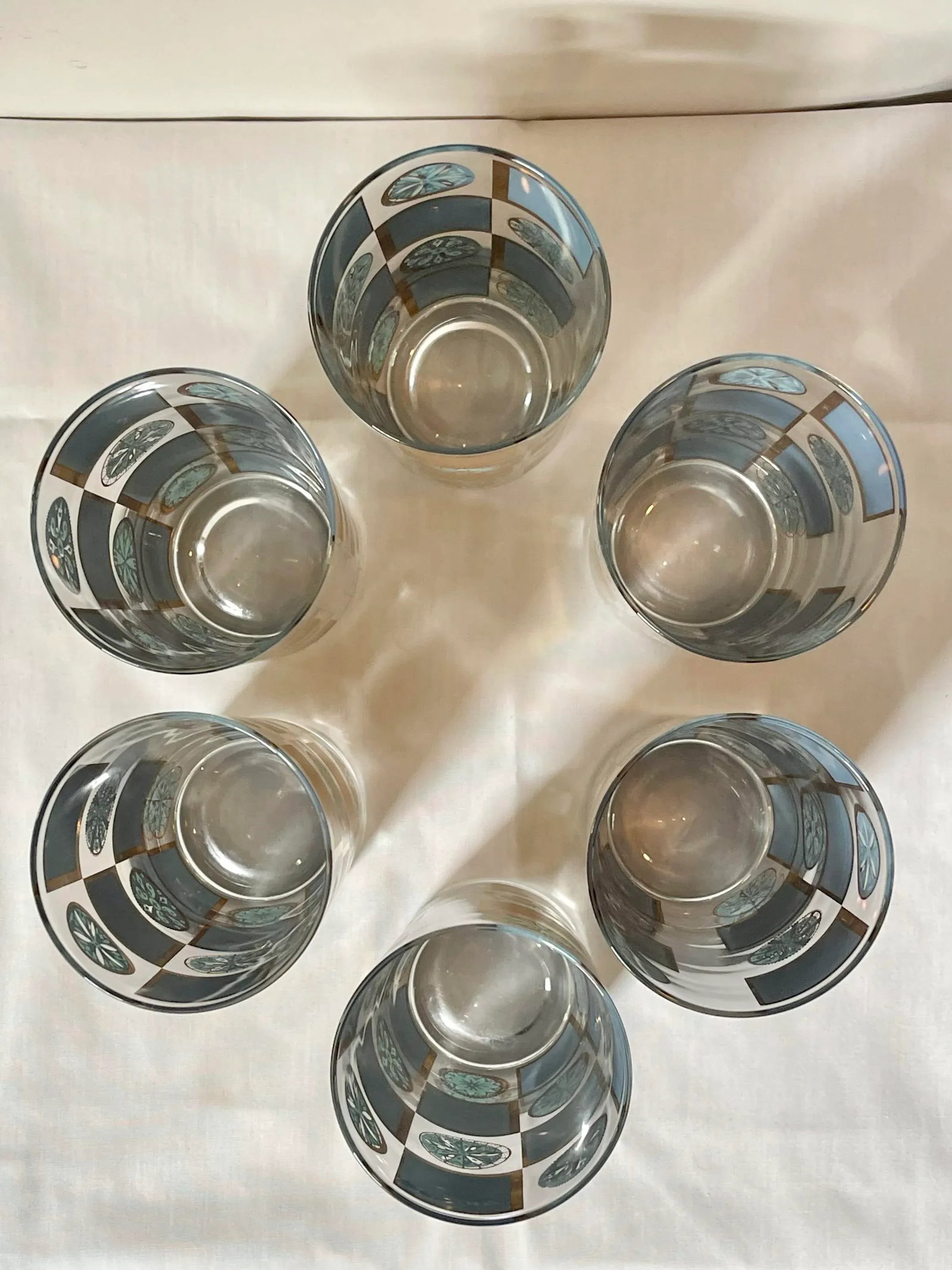 1960s Culver "Carnival" Turquoise & Gold Tumblers - Set of 6 - 8