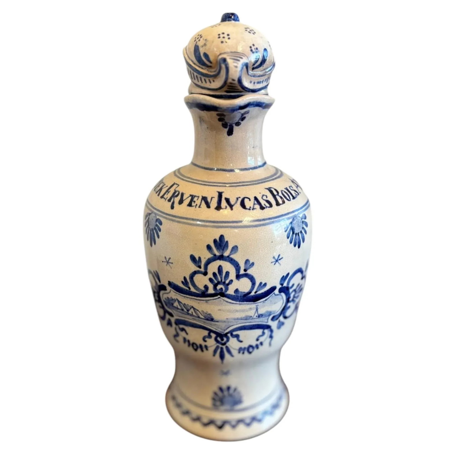 Antique Dutch Blue & White Royal Delft Lucas Bols Liqueur Bottle - 2