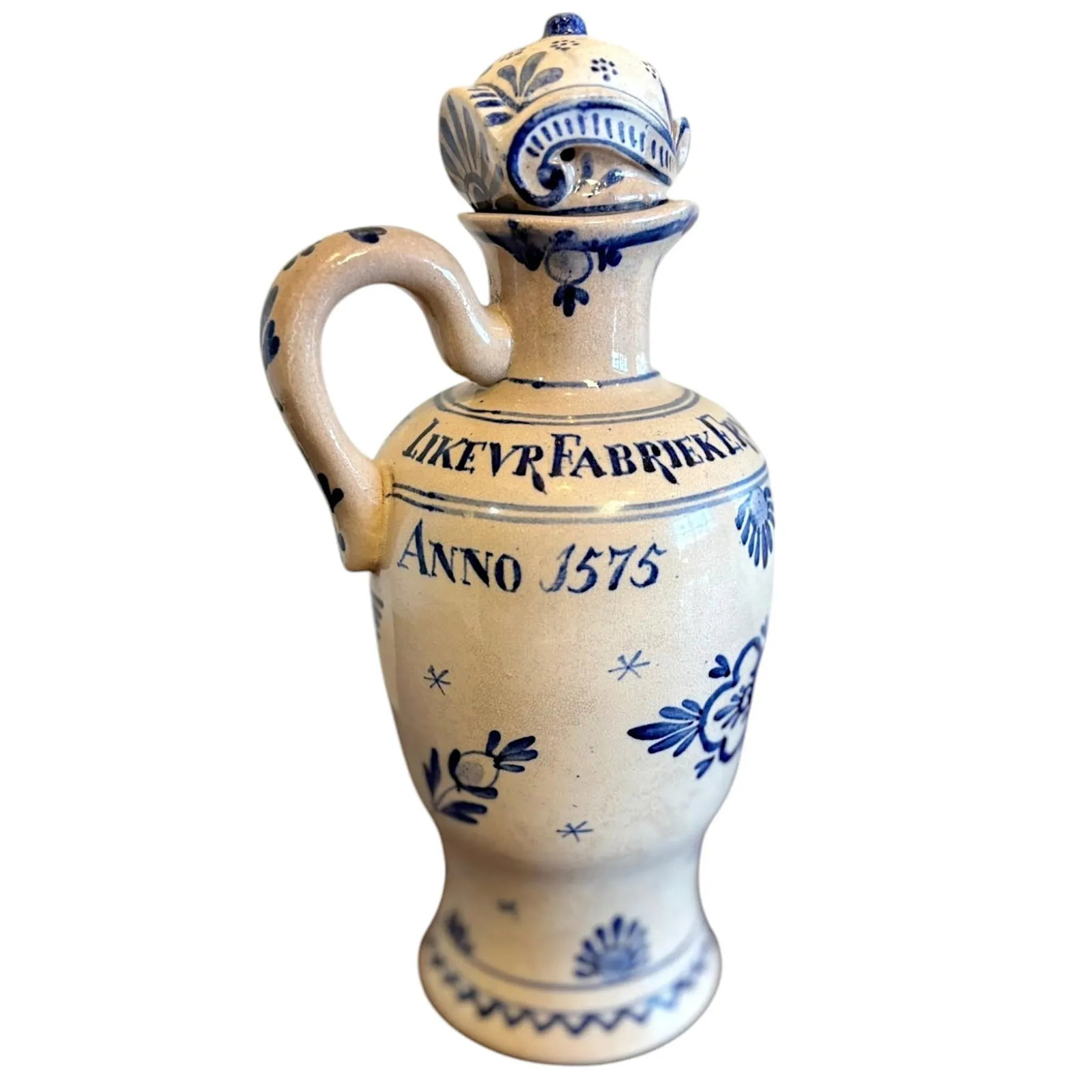 Antique Dutch Blue & White Royal Delft Lucas Bols Liqueur Bottle - 3