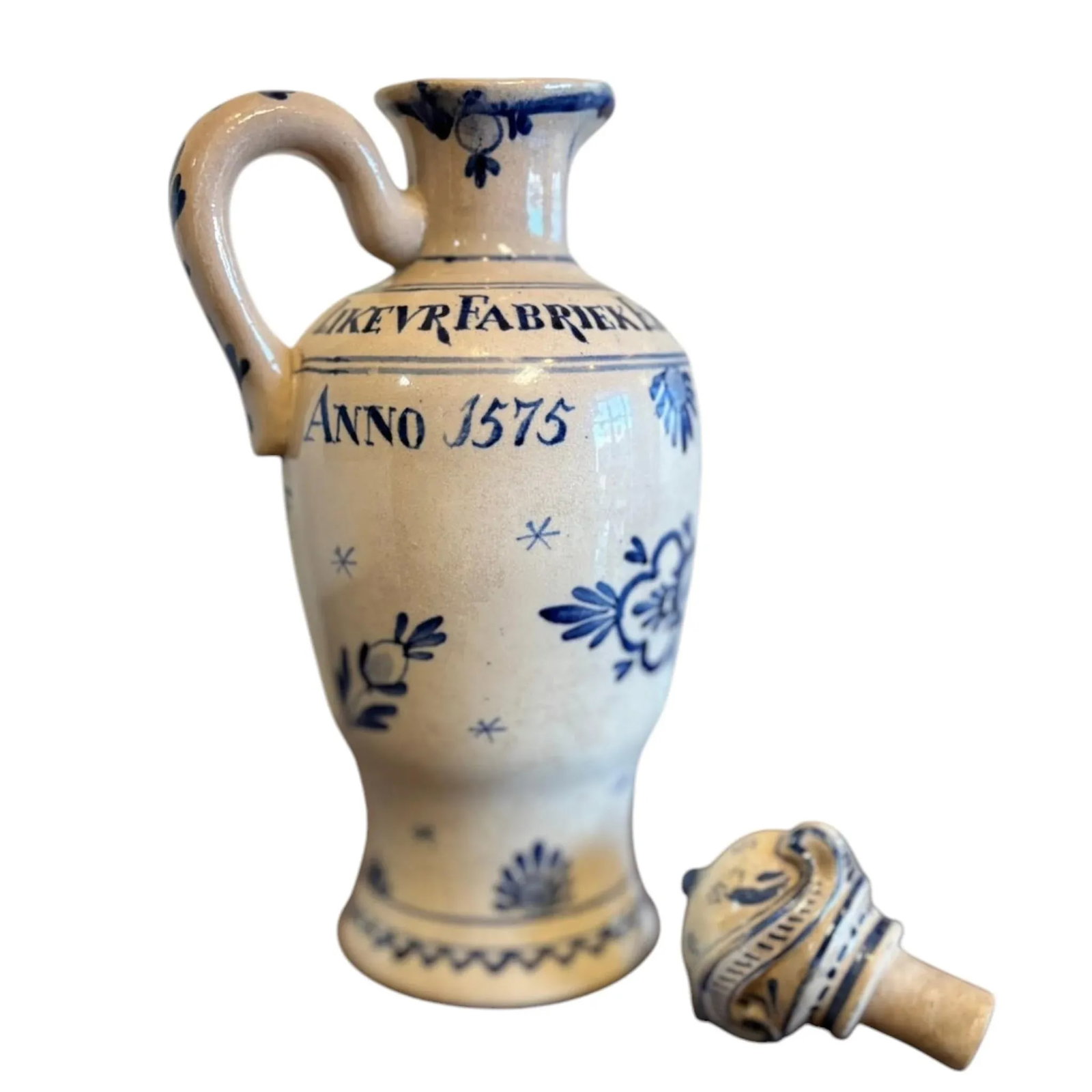 Antique Dutch Blue & White Royal Delft Lucas Bols Liqueur Bottle - 4