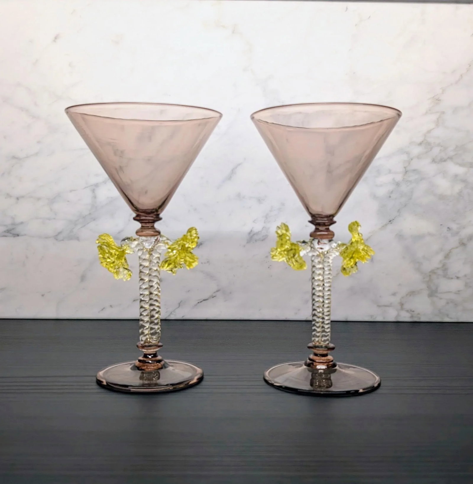 Pair of Mid 20th Century Hand-Blown Murano Martini Glasses Attributed to Salviati With Twisted Stems - 10