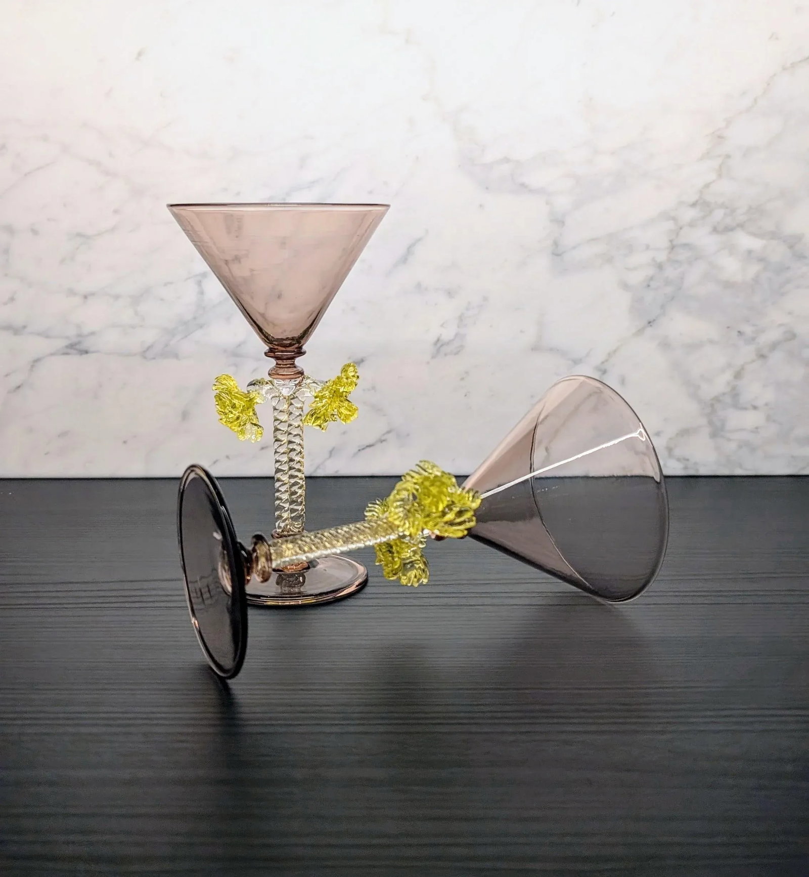Pair of Mid 20th Century Hand-Blown Murano Martini Glasses Attributed to Salviati With Twisted Stems - 11