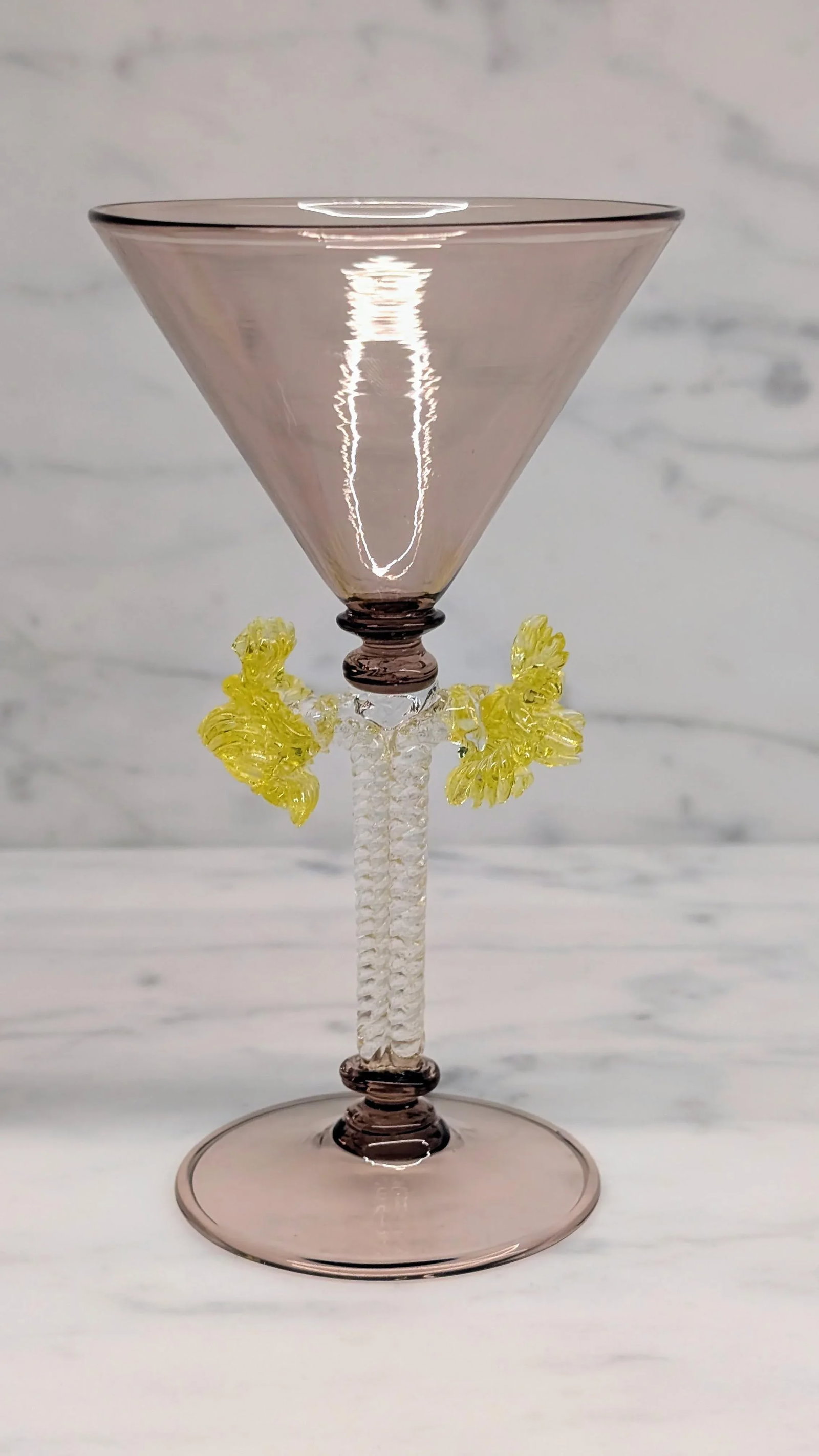 Pair of Mid 20th Century Hand-Blown Murano Martini Glasses Attributed to Salviati With Twisted Stems - 3