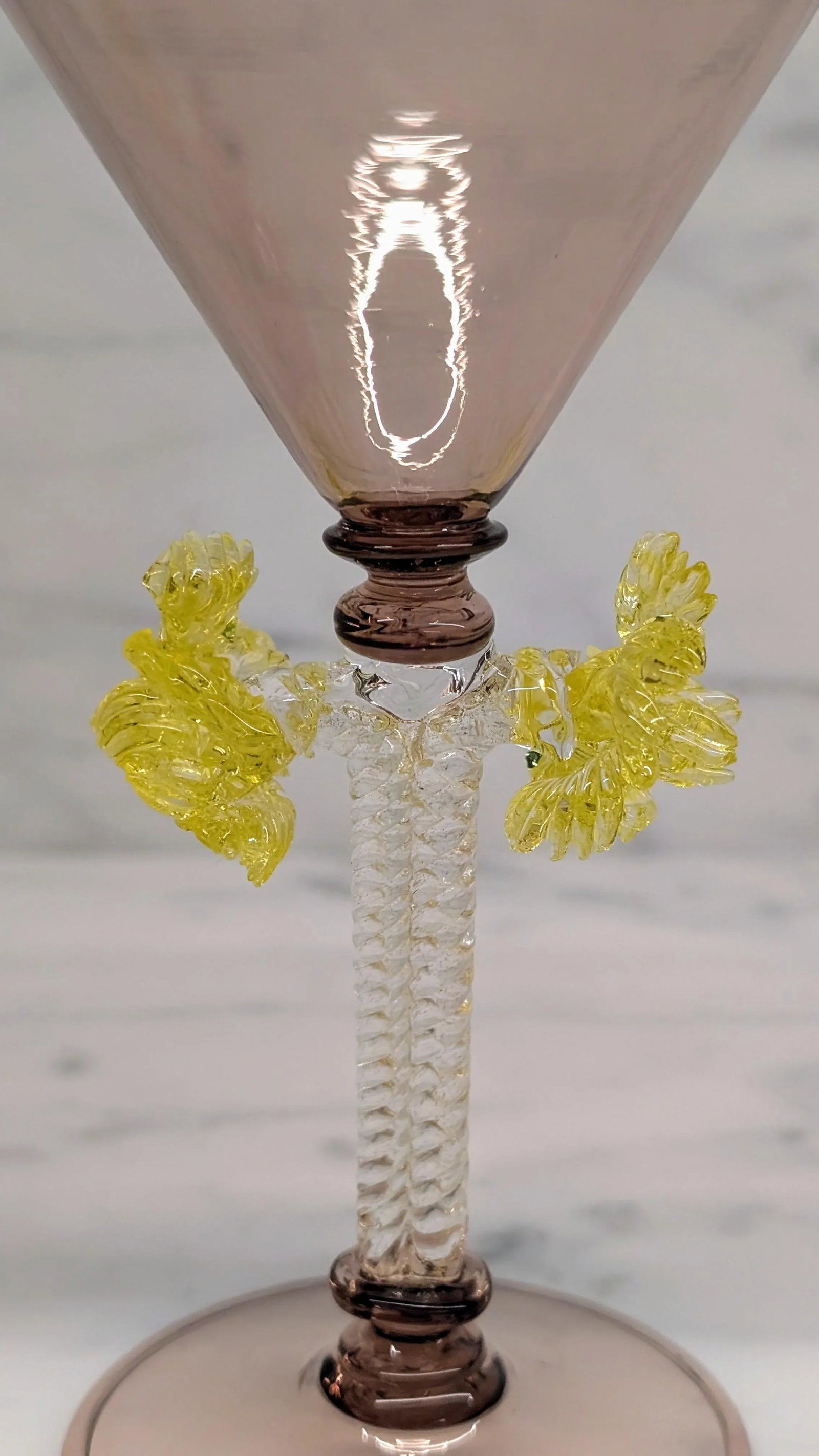 Pair of Mid 20th Century Hand-Blown Murano Martini Glasses Attributed to Salviati With Twisted Stems - 4