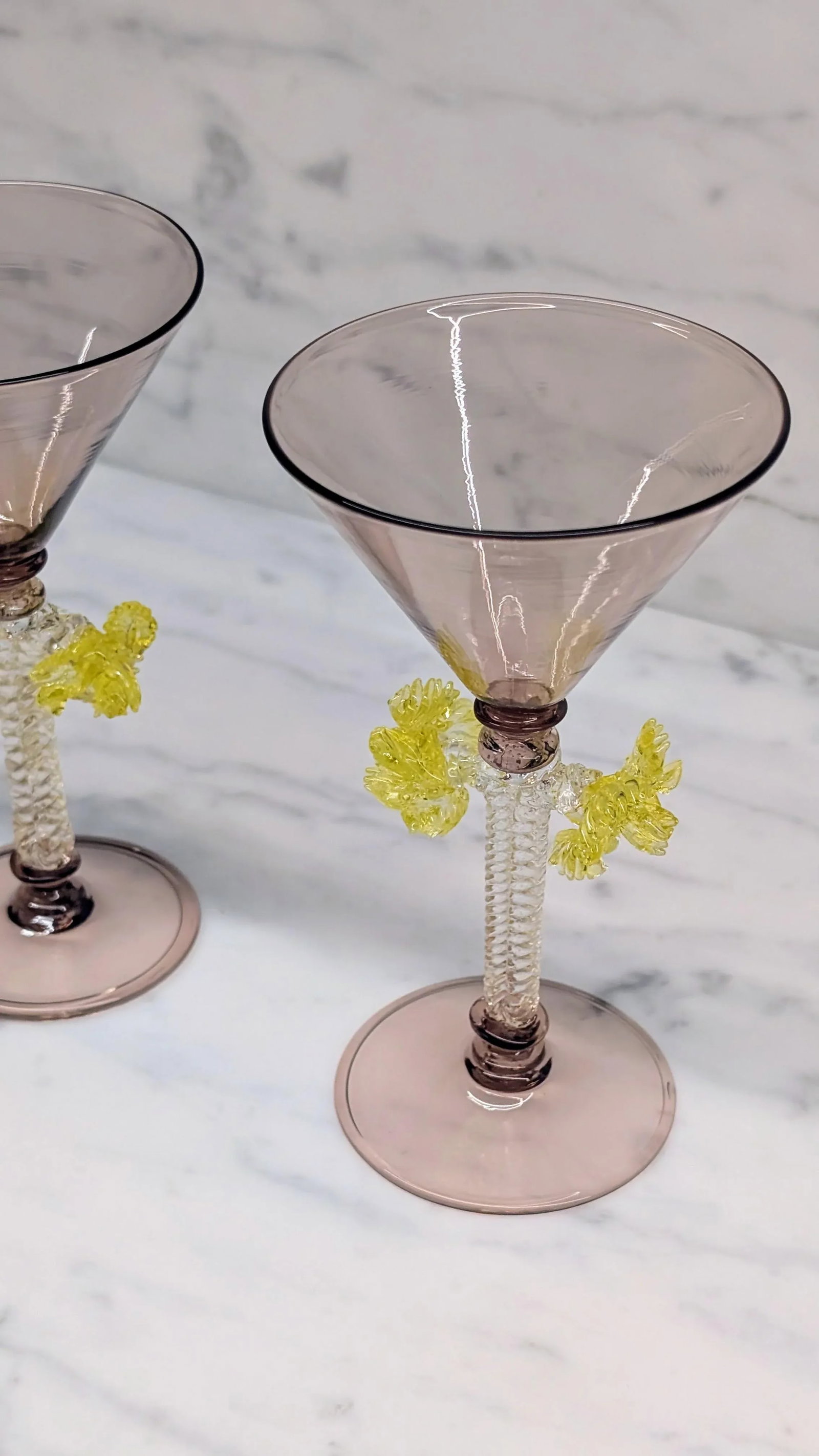 Pair of Mid 20th Century Hand-Blown Murano Martini Glasses Attributed to Salviati With Twisted Stems - 5