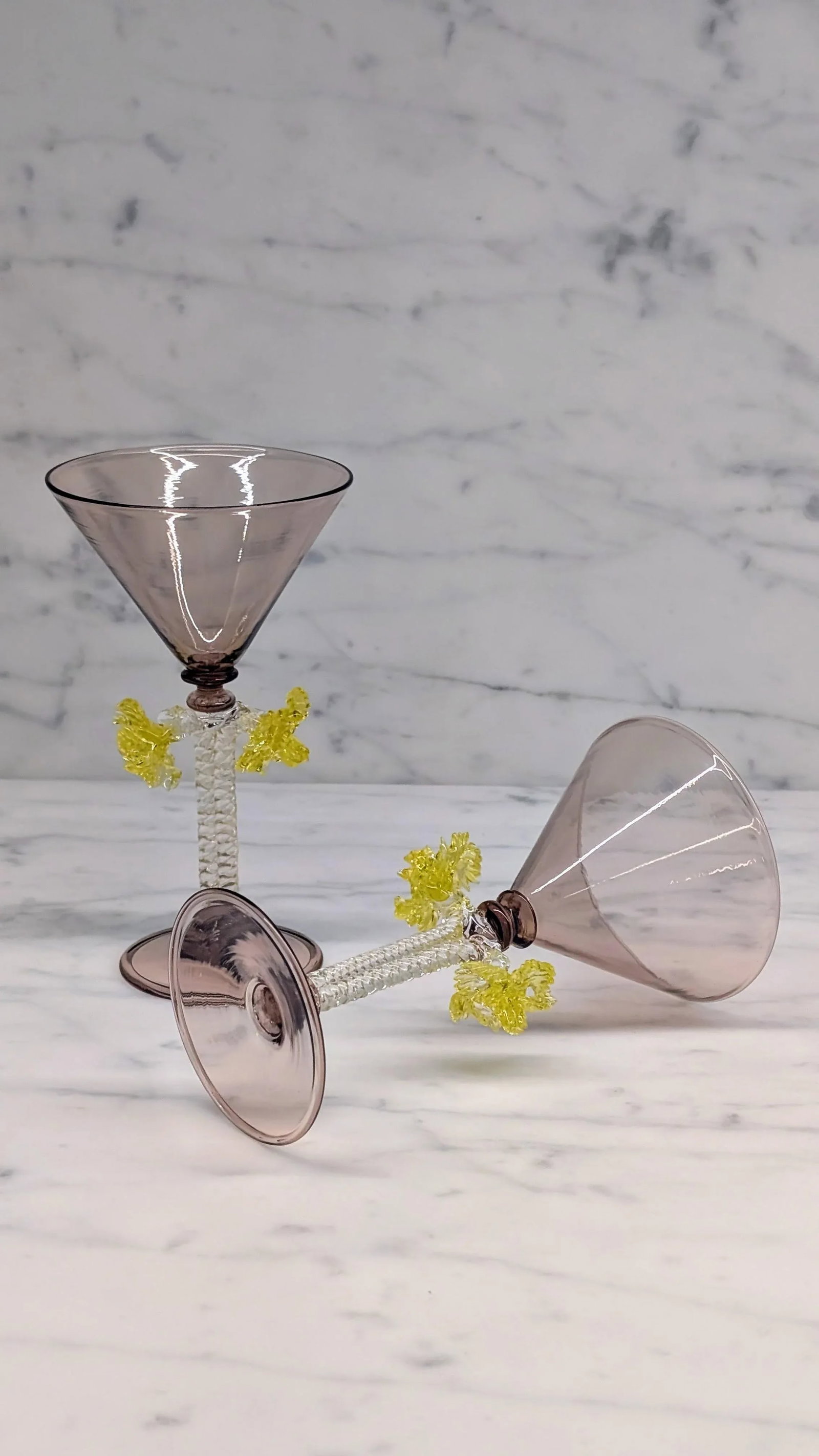 Pair of Mid 20th Century Hand-Blown Murano Martini Glasses Attributed to Salviati With Twisted Stems - 7