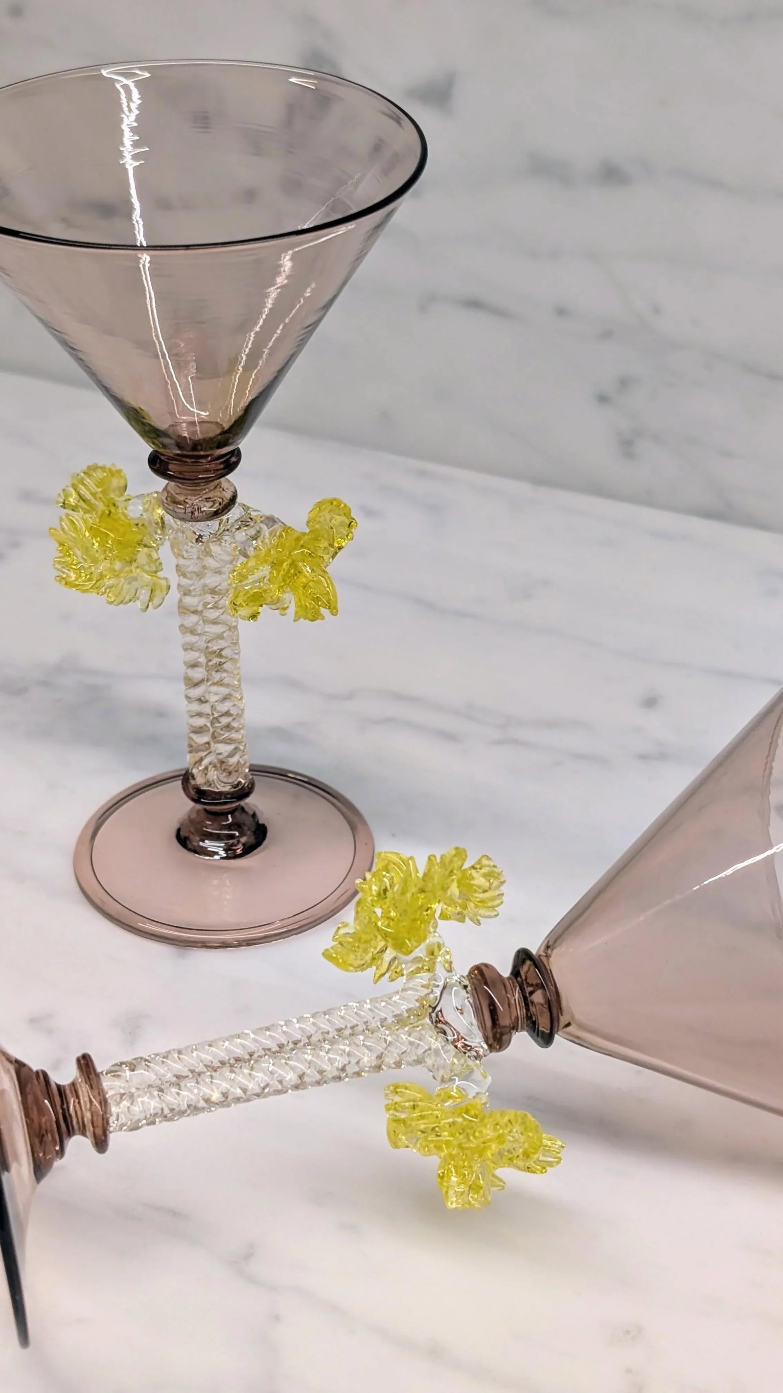 Pair of Mid 20th Century Hand-Blown Murano Martini Glasses Attributed to Salviati With Twisted Stems - 8