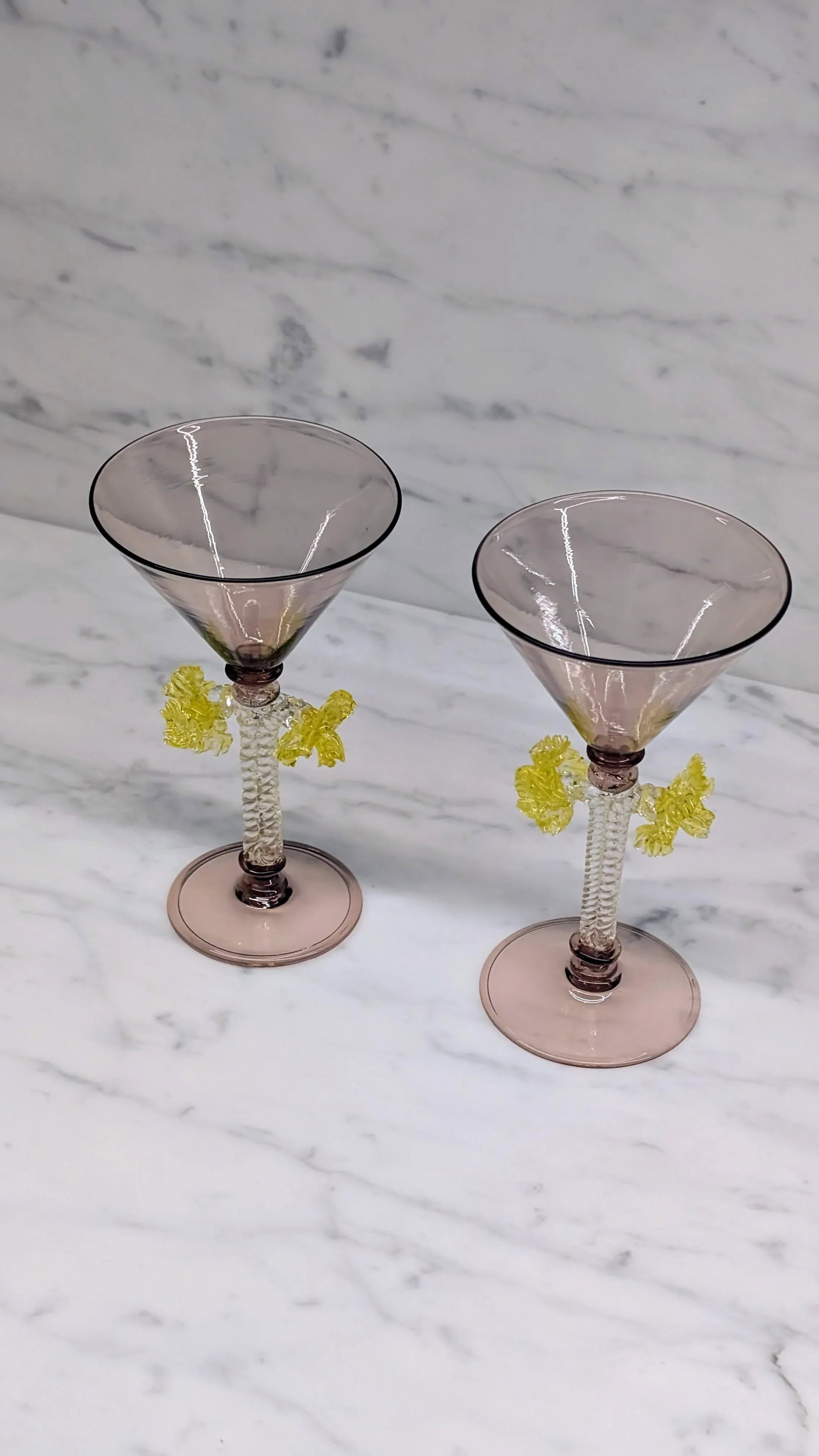 Pair of Mid 20th Century Hand-Blown Murano Martini Glasses Attributed to Salviati With Twisted Stems - 9