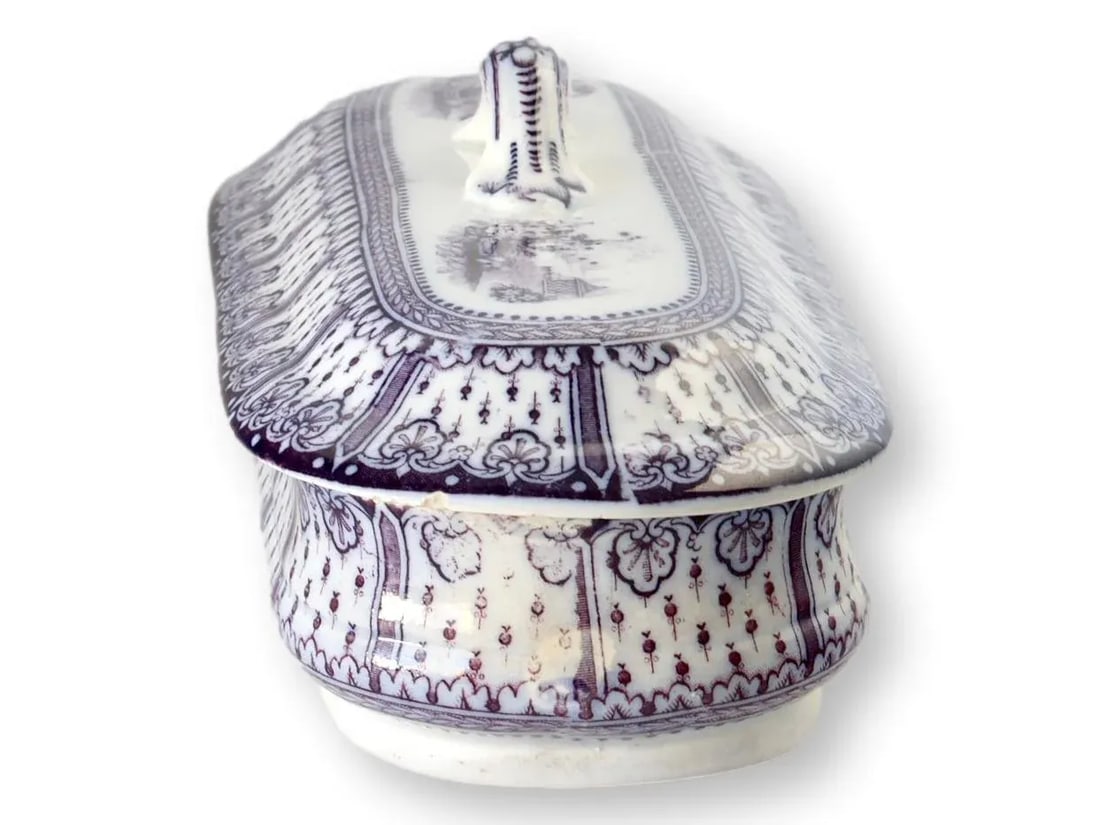 Mid 19th Century English Purple Transferware Toothbrush Box - 2