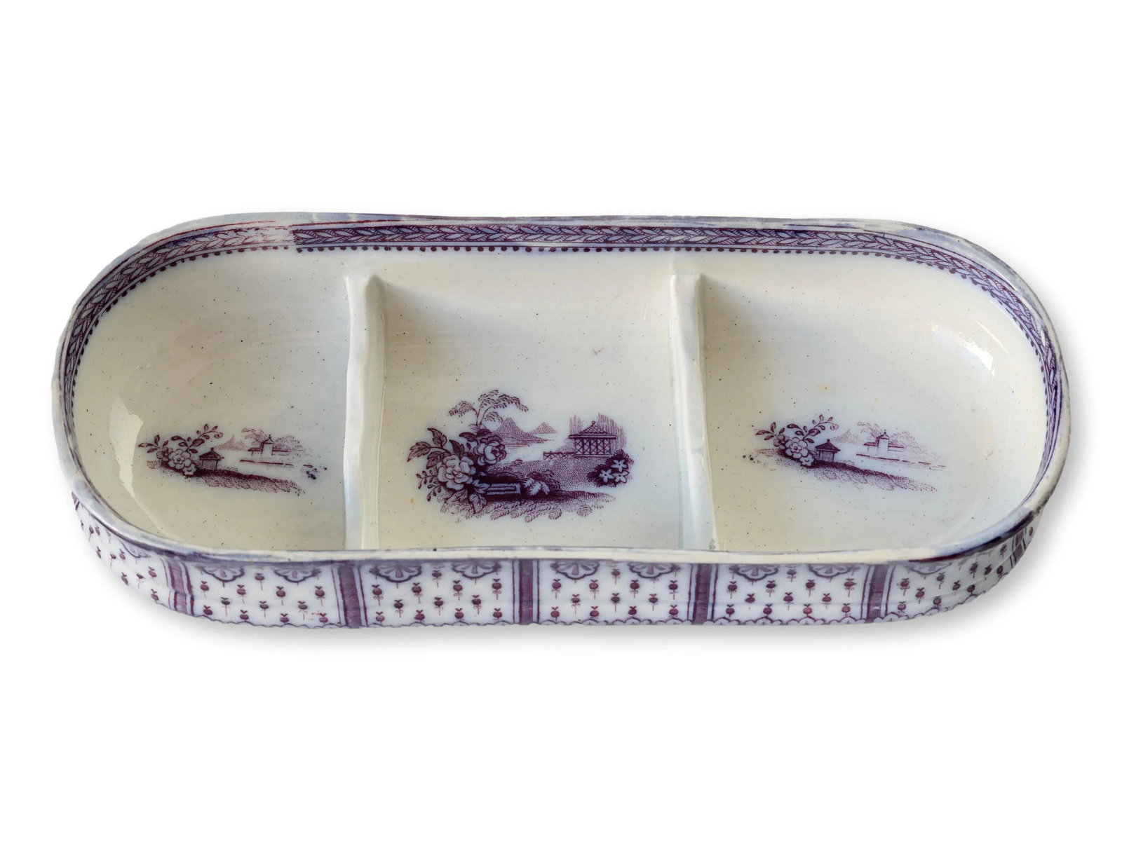 Mid 19th Century English Purple Transferware Toothbrush Box - 5