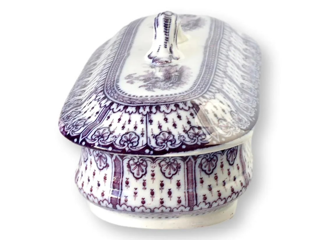 Mid 19th Century English Purple Transferware Toothbrush Box - 7