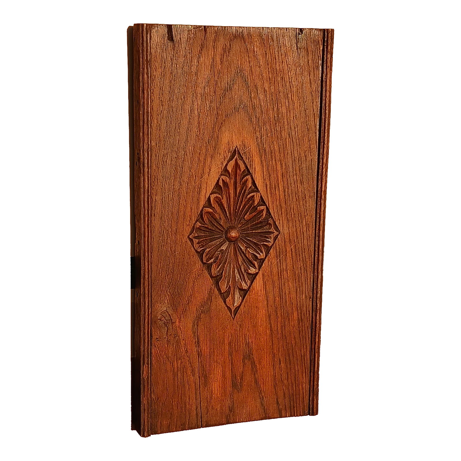 Antique American Hand Carved Oak Wall Art: This beautifully-rustic antique drawer front turned wall art was salvaged from an 1850s handmade Buffet ruined by hurricane Ian in 2022. This piece was about all that was left of it and it was just