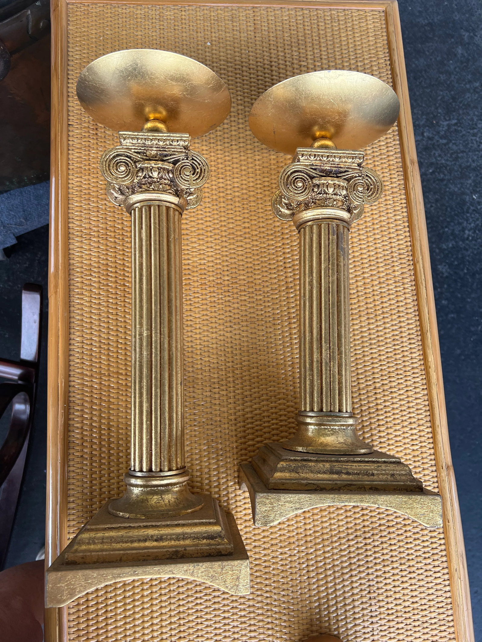 Late 20th Century Gold Pillar Candle Holders- a Pair - 3