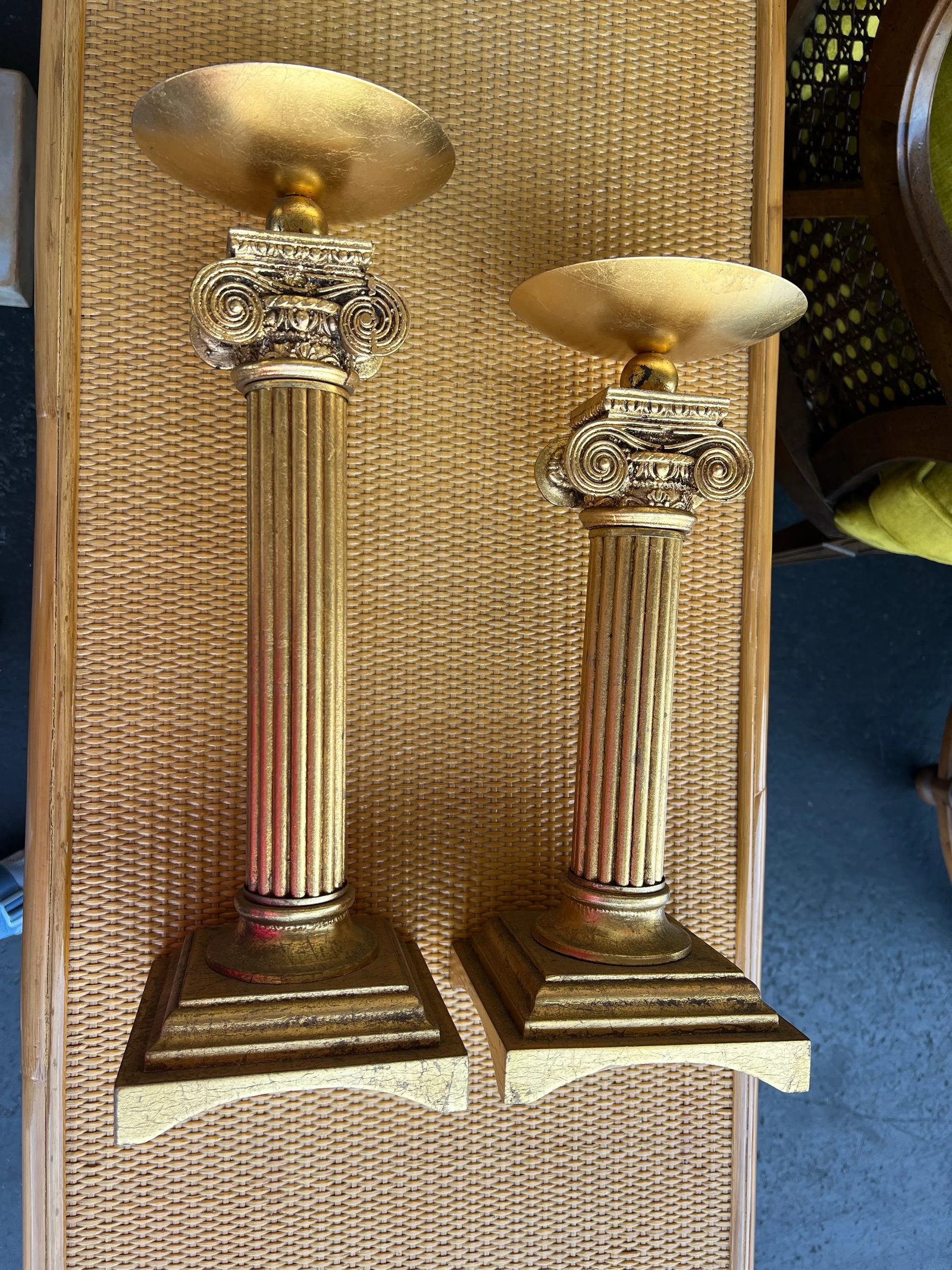 Late 20th Century Gold Pillar Candle Holders- a Pair - 4