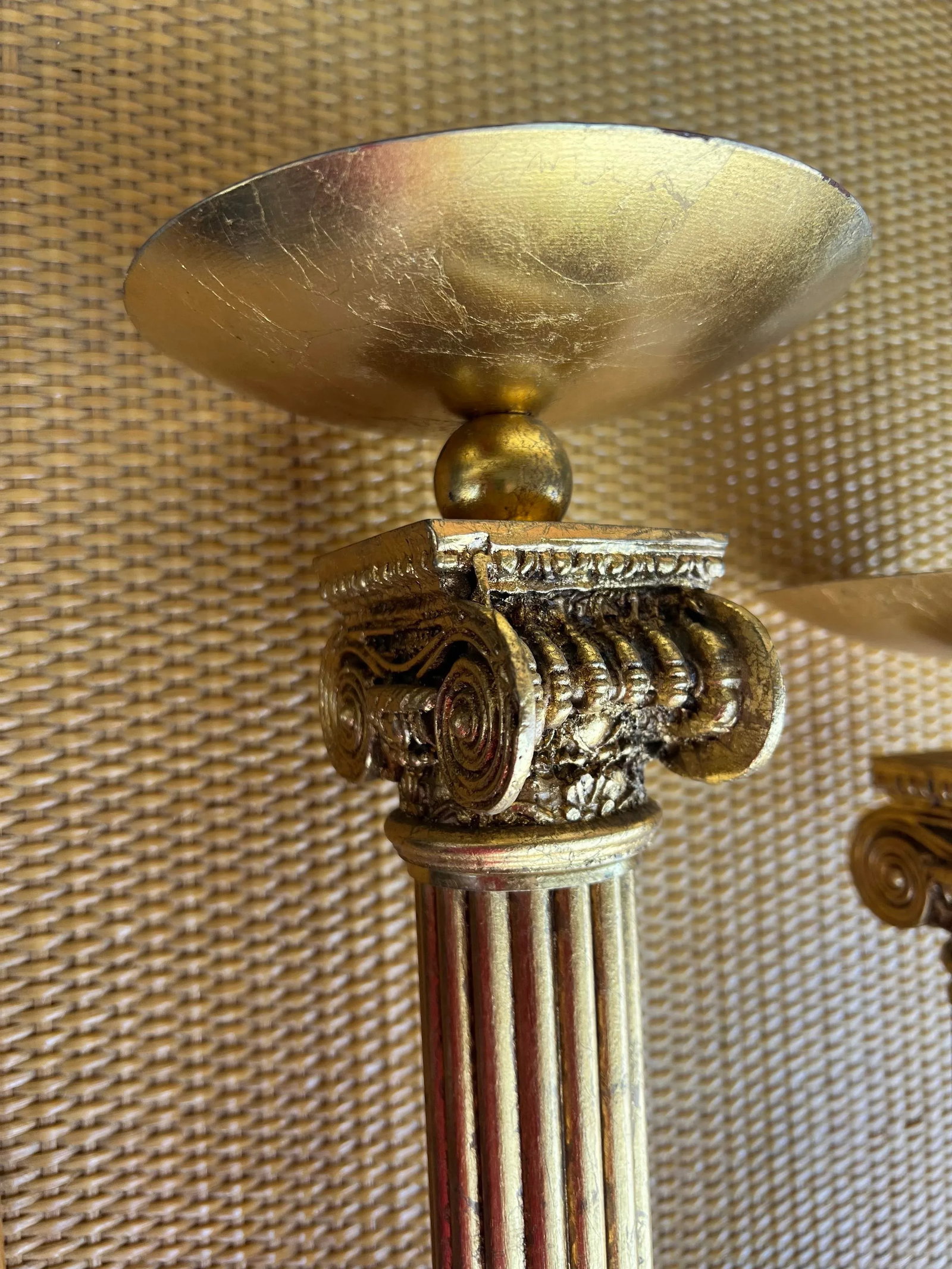 Late 20th Century Gold Pillar Candle Holders- a Pair - 7