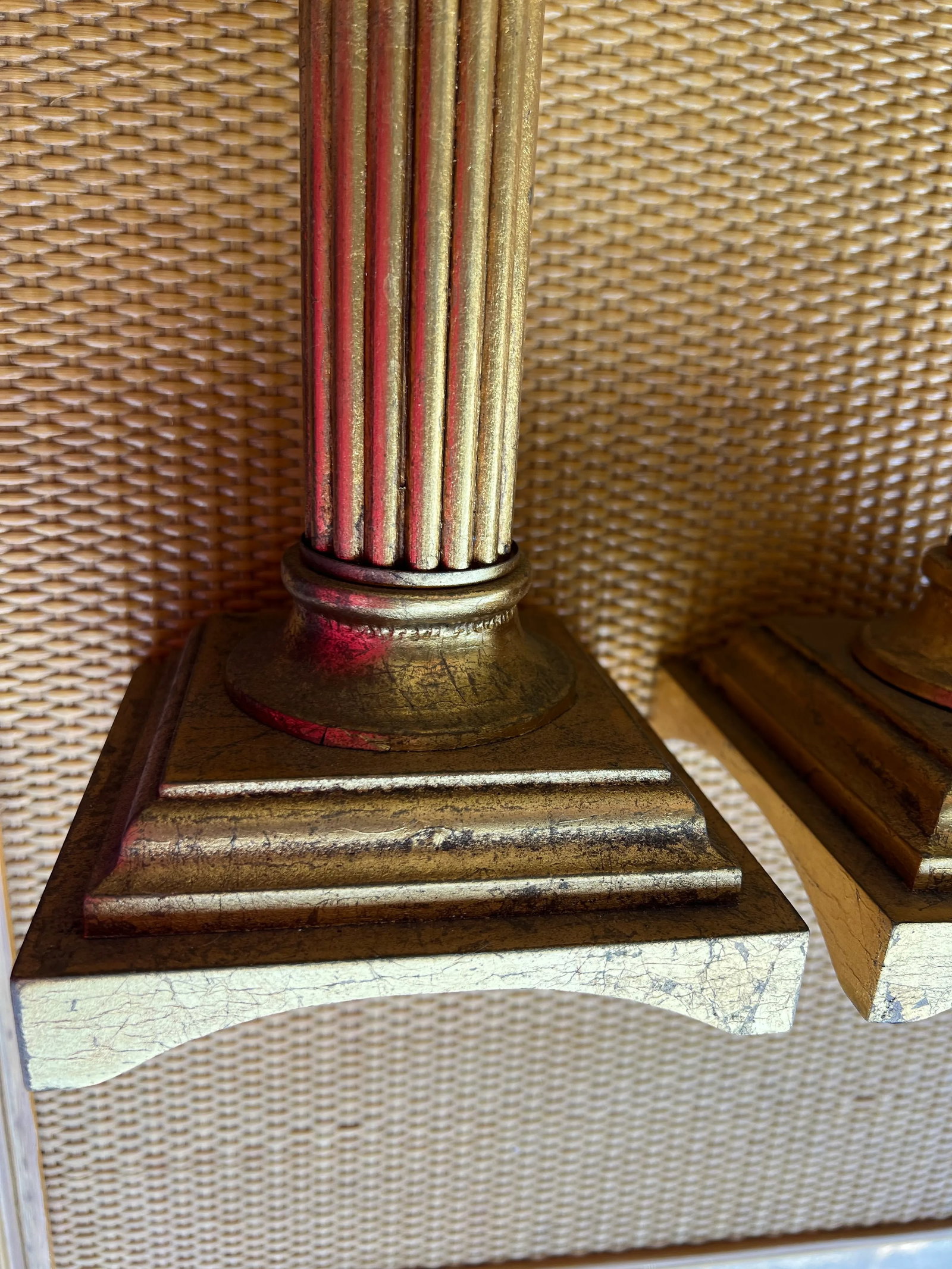 Late 20th Century Gold Pillar Candle Holders- a Pair - 9