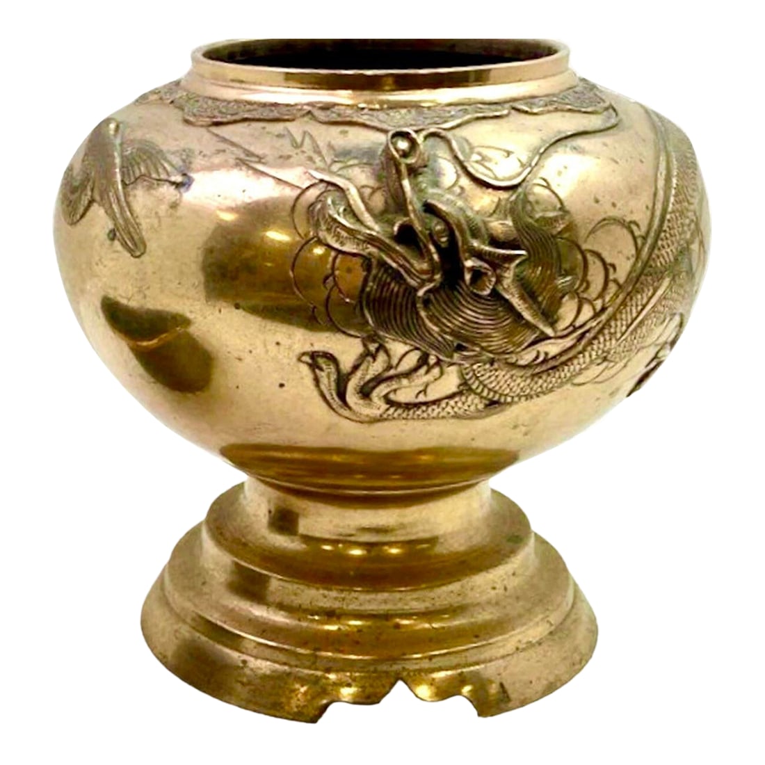 Large Antique Bronze and Gilt Gold Meiji Jardiniere With Raised Relief Dragon (1 of 6)
