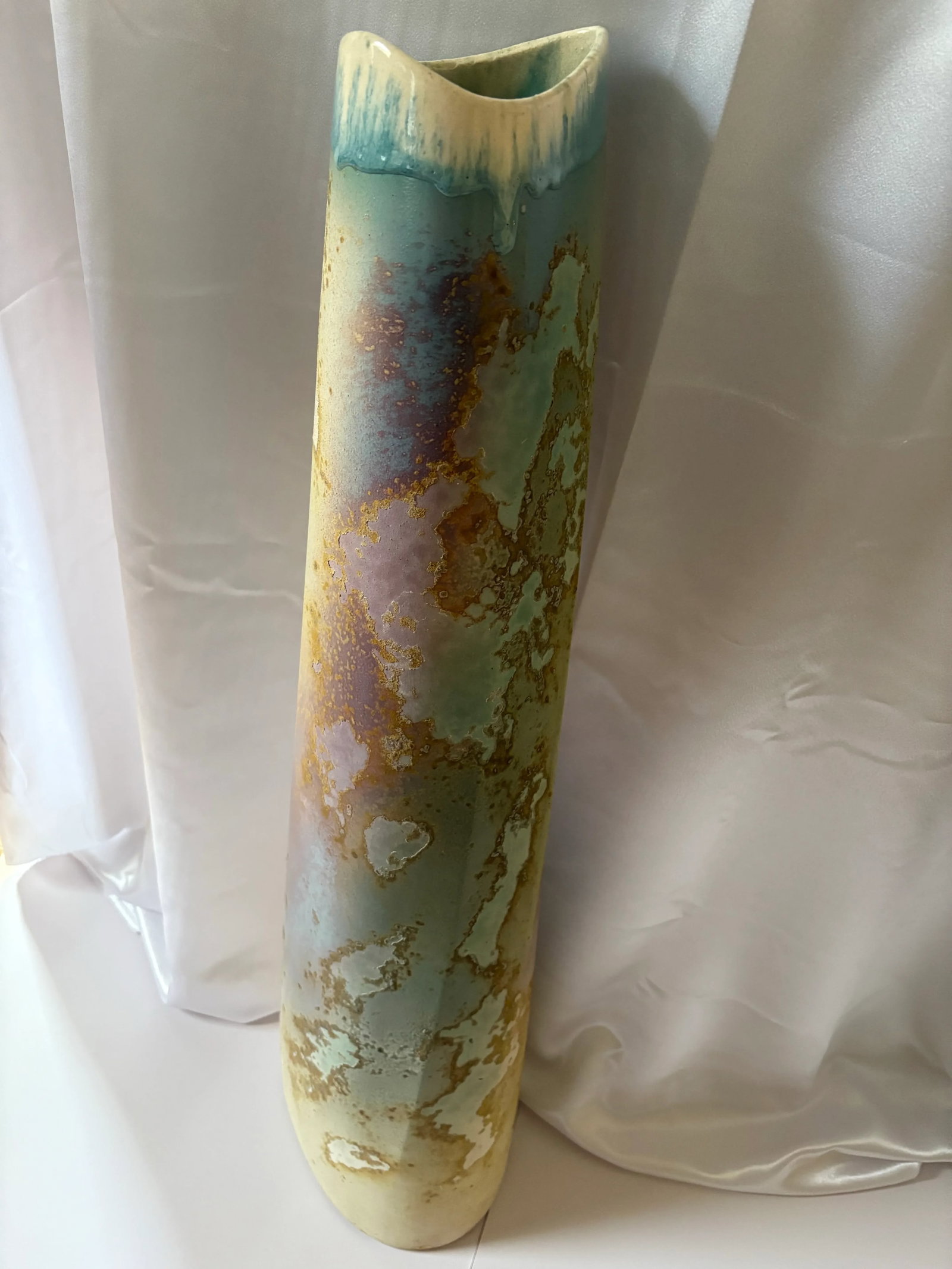 Mid 20th Century Tony Evan's Cylindrical Ancient Sands Raku Pottery Vase - 3