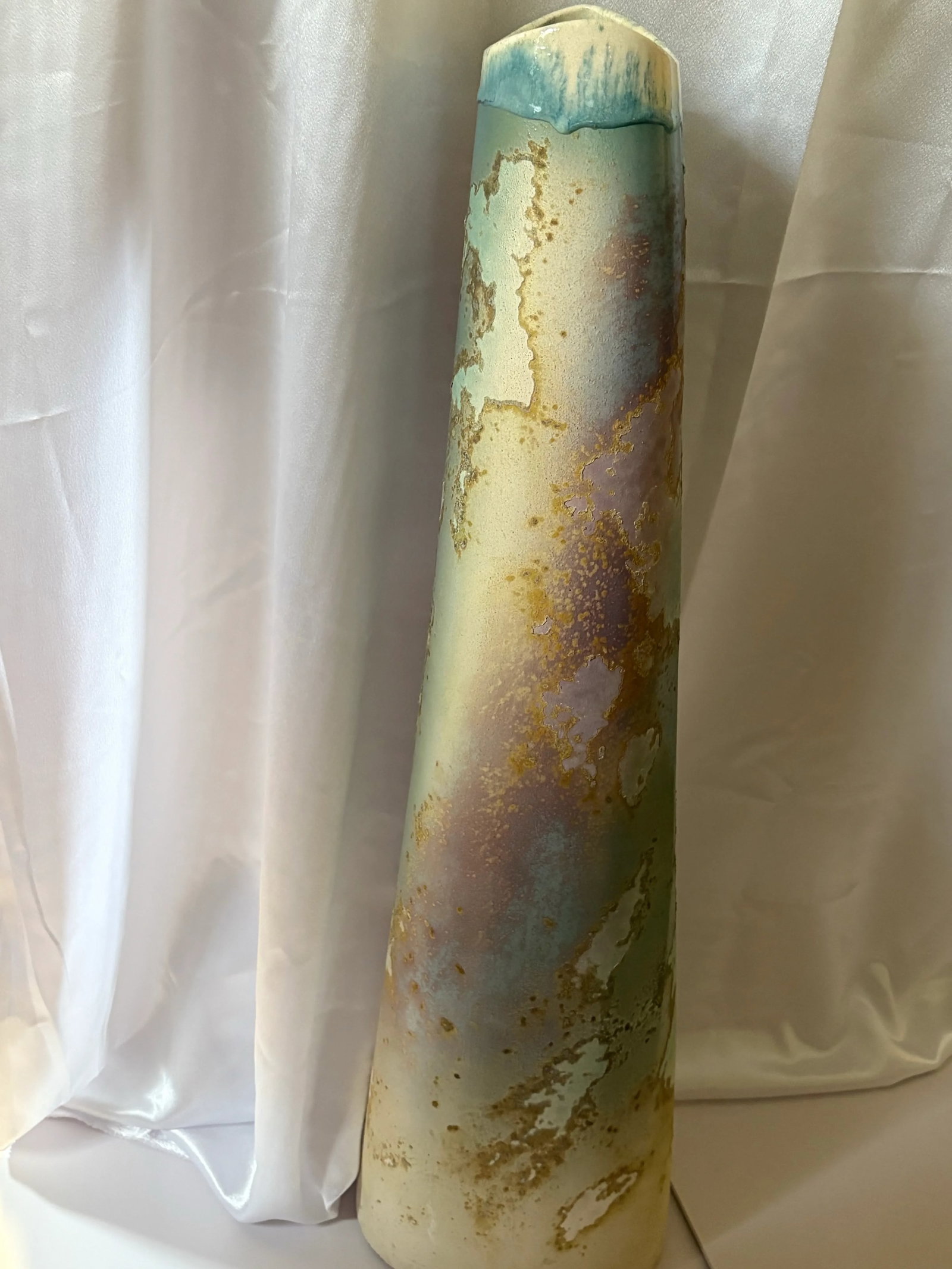 Mid 20th Century Tony Evan's Cylindrical Ancient Sands Raku Pottery Vase - 4