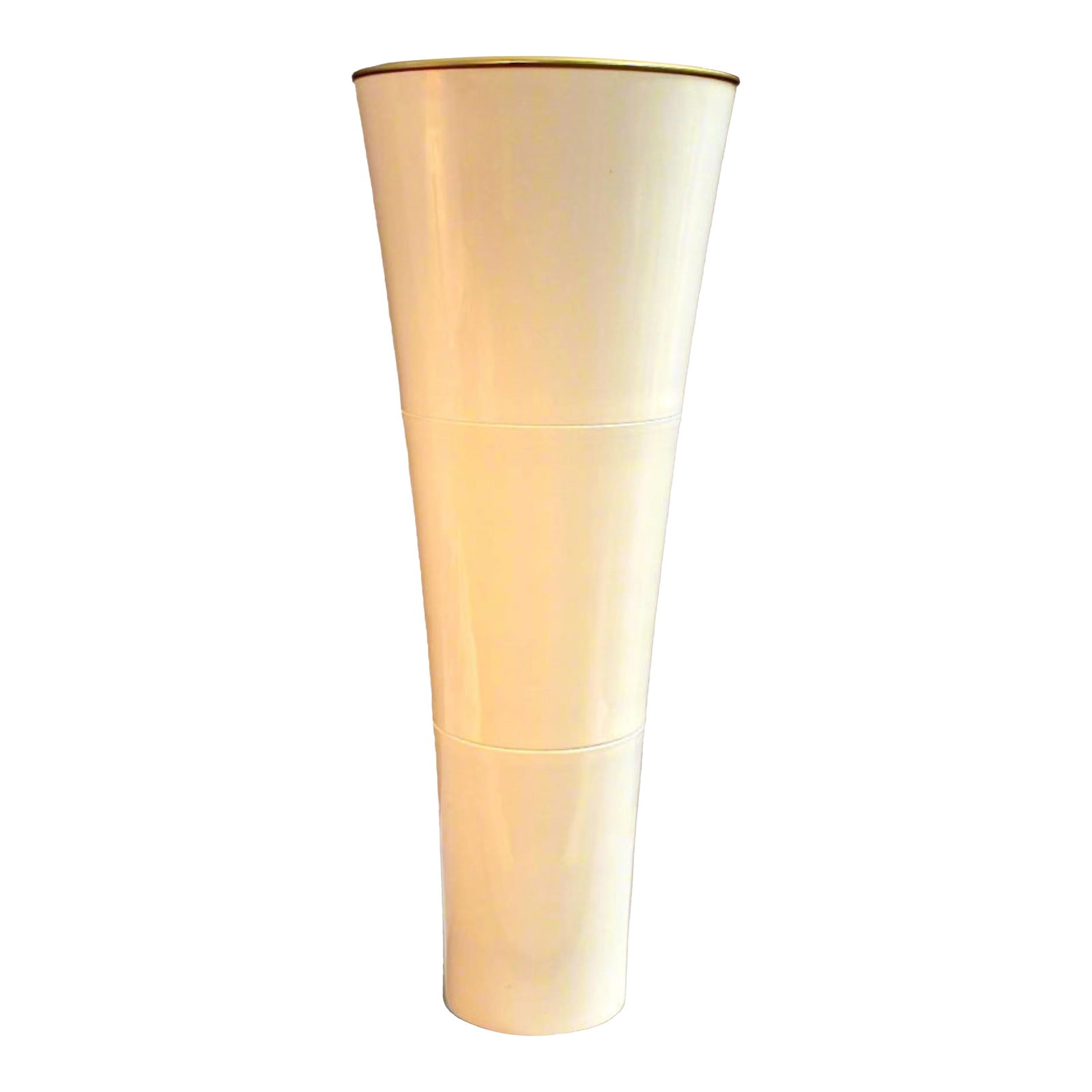 1980s Ikea Sweden "Flaka" Floor Lamp Uplight: Designed by Carl Ojerstam and M. Eleback, features an off-white body accented by a gold-colored top edge. The aluminum reflector and plastic grid inside provide a soft, diffuse light. Weighted base