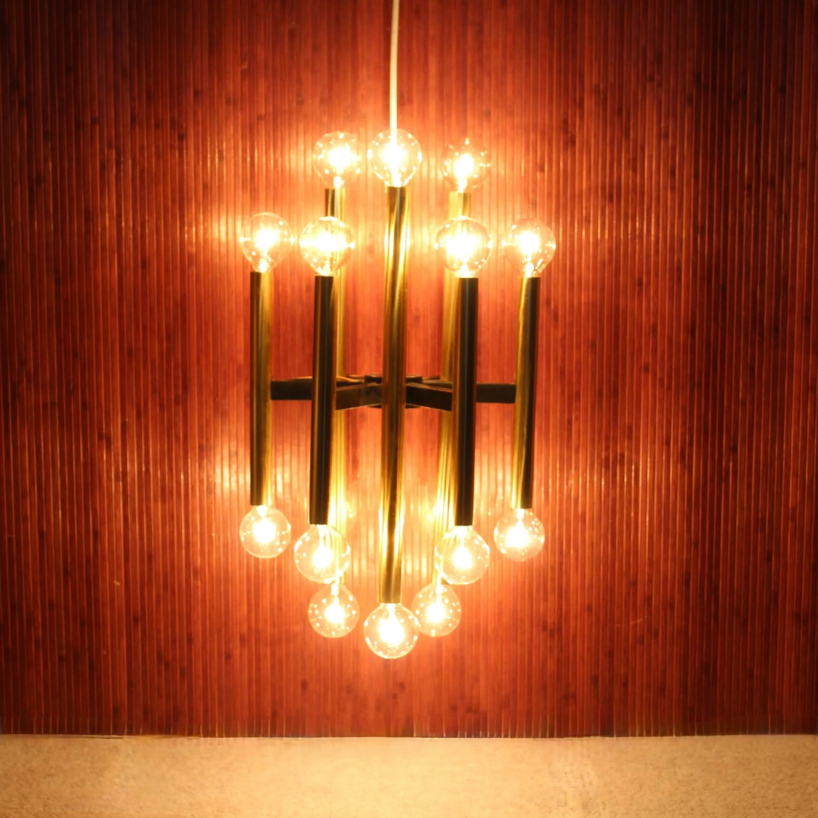 Mid Century 18 Light Pendant Chandelier | Gaetano Sciolari Style - 8