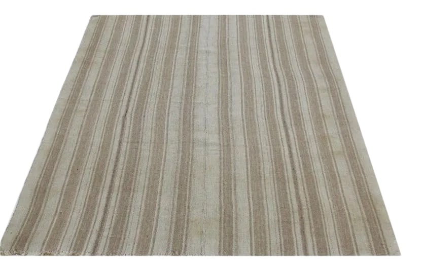 Handwoven Flatweave Handwoven Scandinavian Style Persian Kilim Rug - 5'10'' * 7'10": This fun tribal rug is a beautiful flat weave Scandinavian Style Kilim rug featuring a vibrant alternating multi-colored stripes design. The lightweight construction makes this rug an excellent