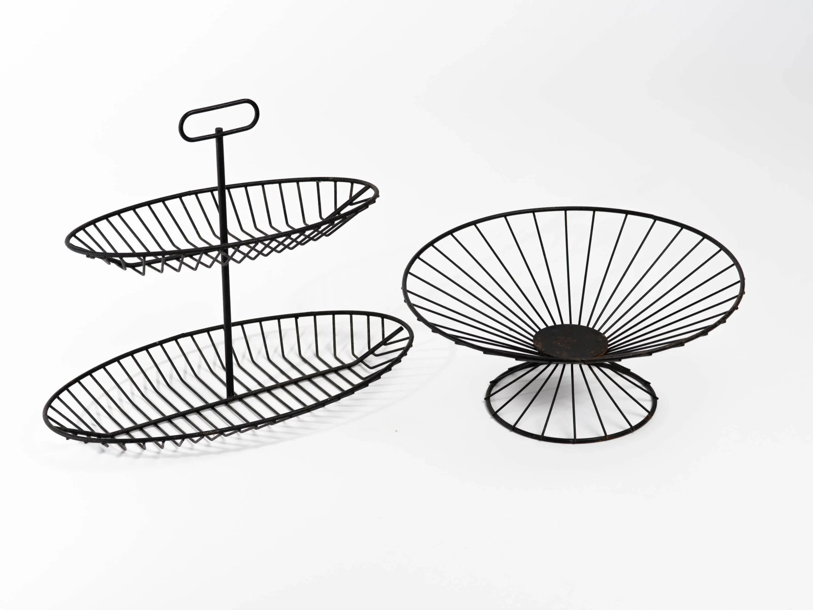 Raymor 1950s Black Wire Serving Stand and Bowl - 2 Pieces - 2