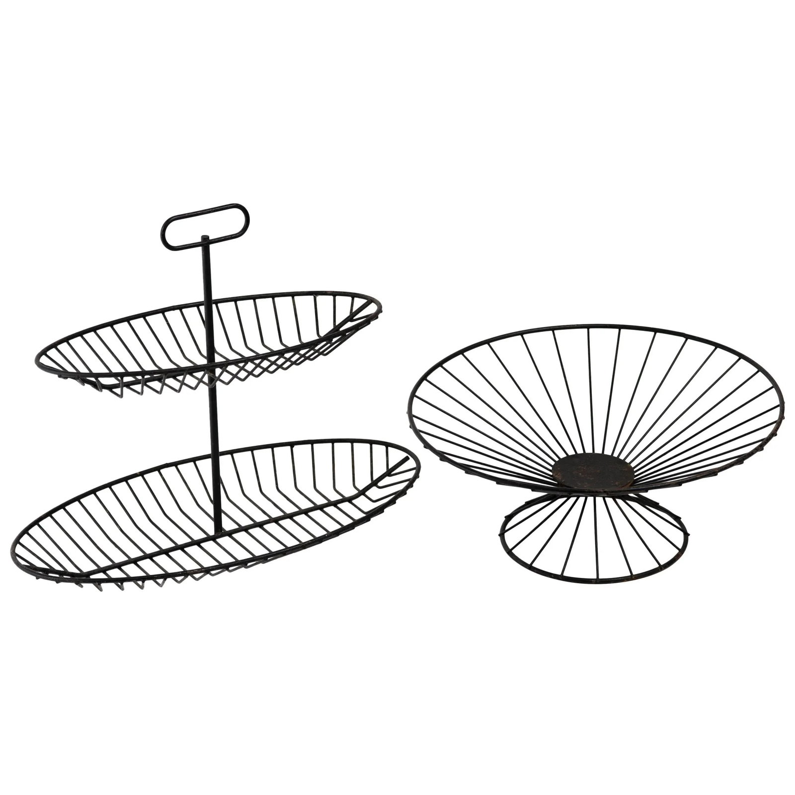 Raymor 1950s Black Wire Serving Stand and Bowl - 2 Pieces - 9