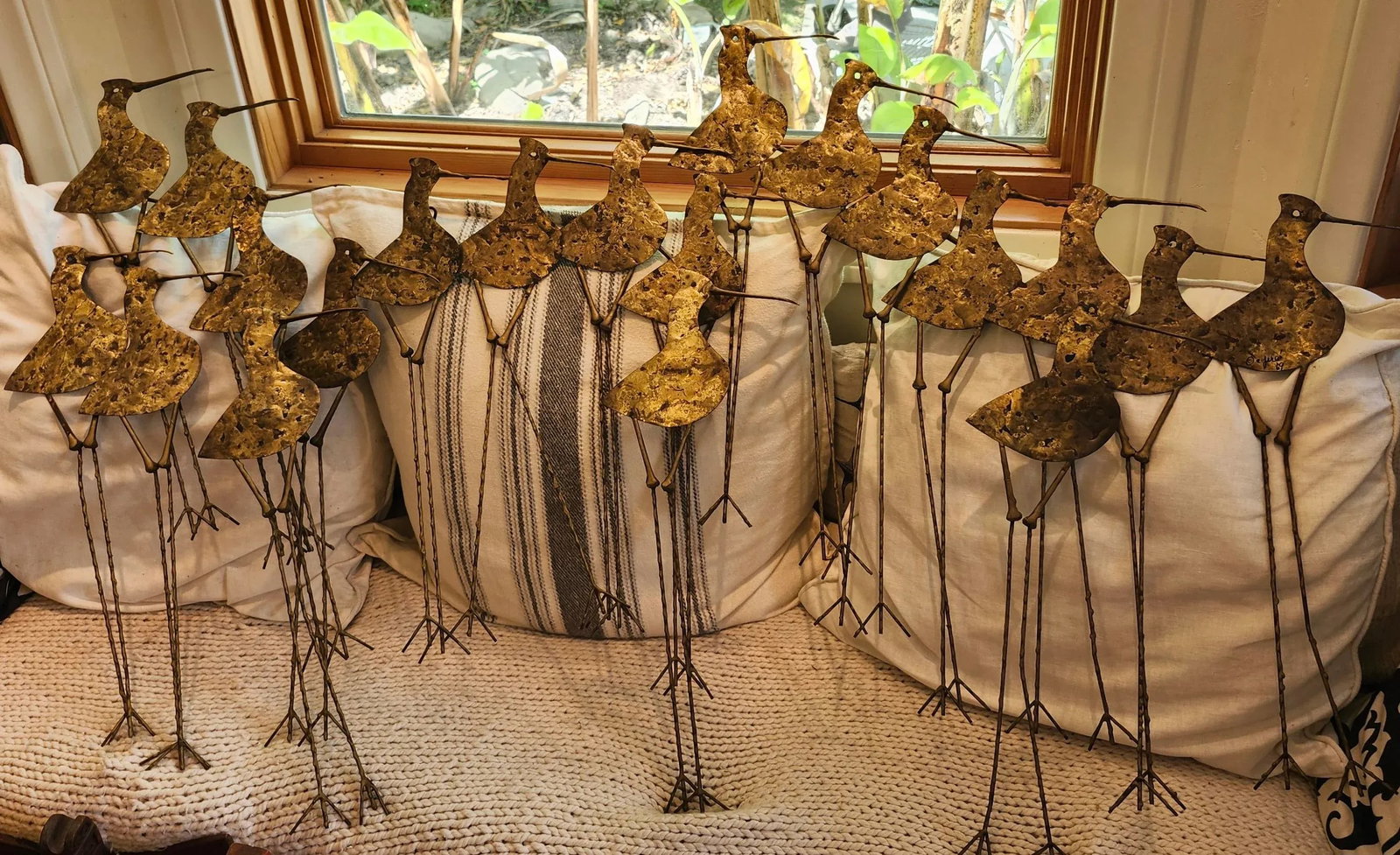 1969 C. Jere Mid-Century Modern Brutalist Gold Sandpipers Wall Sculpture - 8