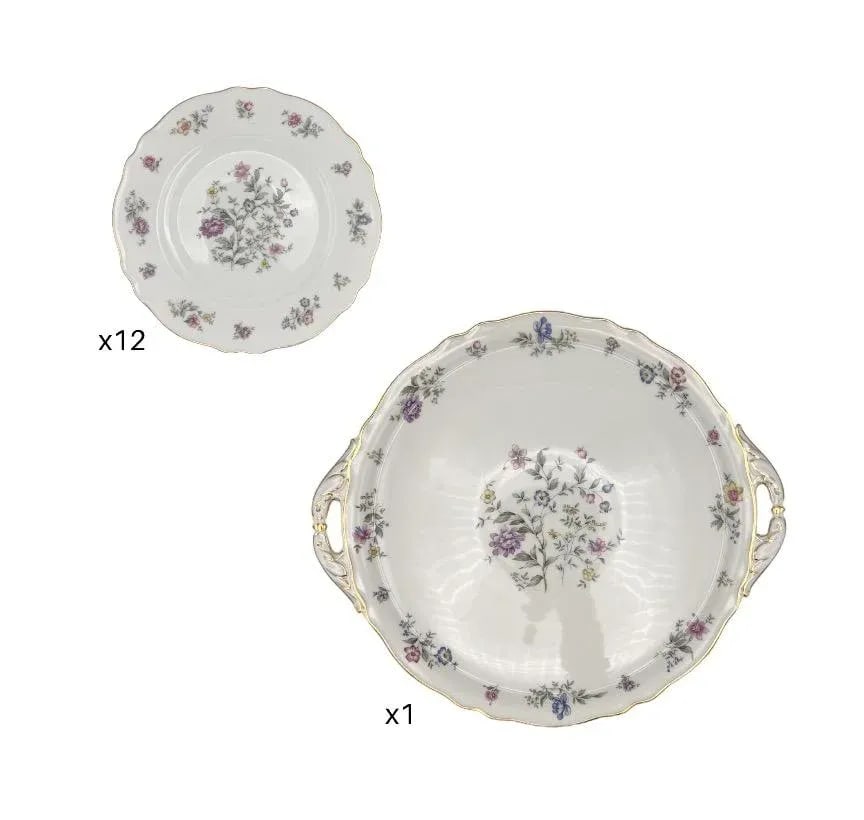 1950s Millefleurs by Franconia-Krautheim, Bavarian Brunch Teapot Service: 12 Salad Plates 12 Tea Cup - 3