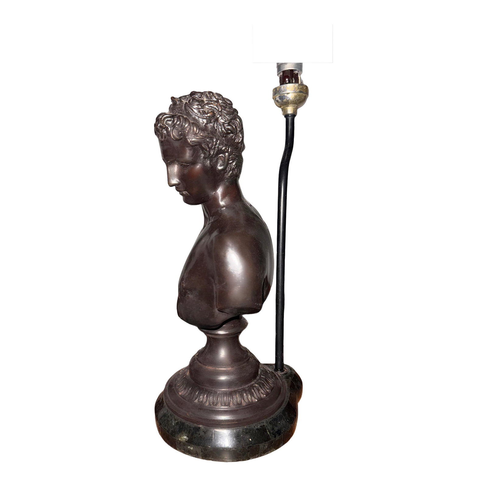Vintage Maitland-Smith Bronze Cast Bust of Hermes Table Lamp on Marble Base: This stunning bronze cast table lamp will instantly add both class and elegance to any space! Crafted by Maitland-Smith, this classical Greek style bust features Hermes, the messenger god of the era. 