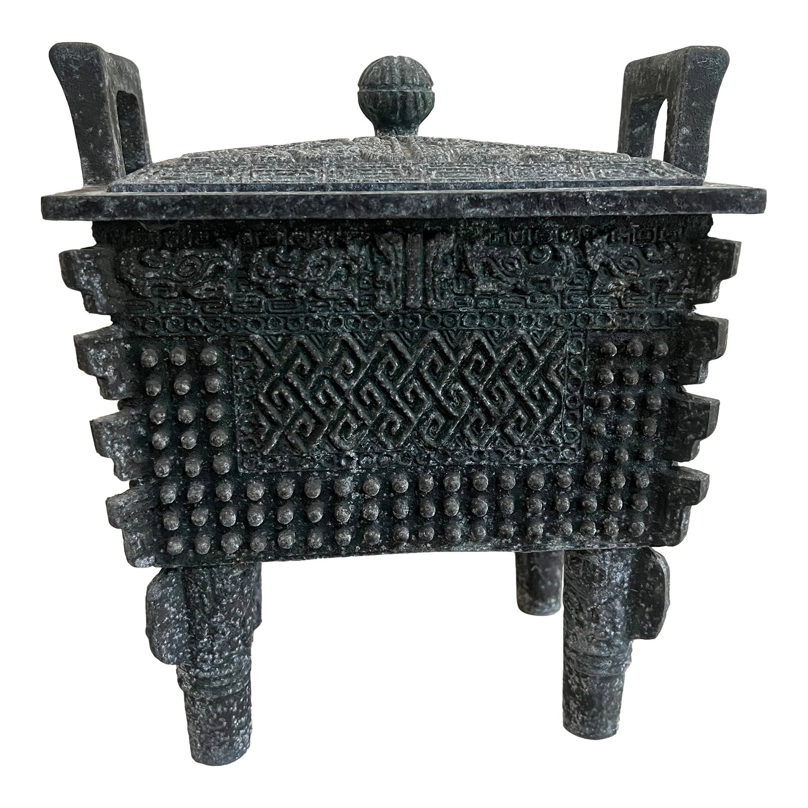 Mid Century 1970's James Mont Shang Bronze Style Fang Ding Ice Bucket: Very good and unique piece to have. From the 70s Condition: Alterations: Original Condition Unaltered Imperfections: Some Imperfections Condition Notes: Excellent overall condition with minor signs