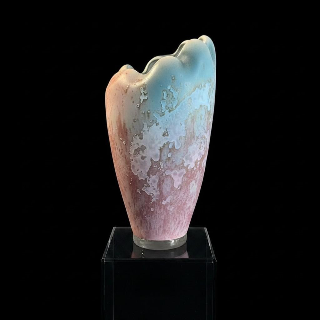 Tony Evans Raku Art Pottery Vase-Lucite Base-Signed-Studio-80s-California-Modern - 3