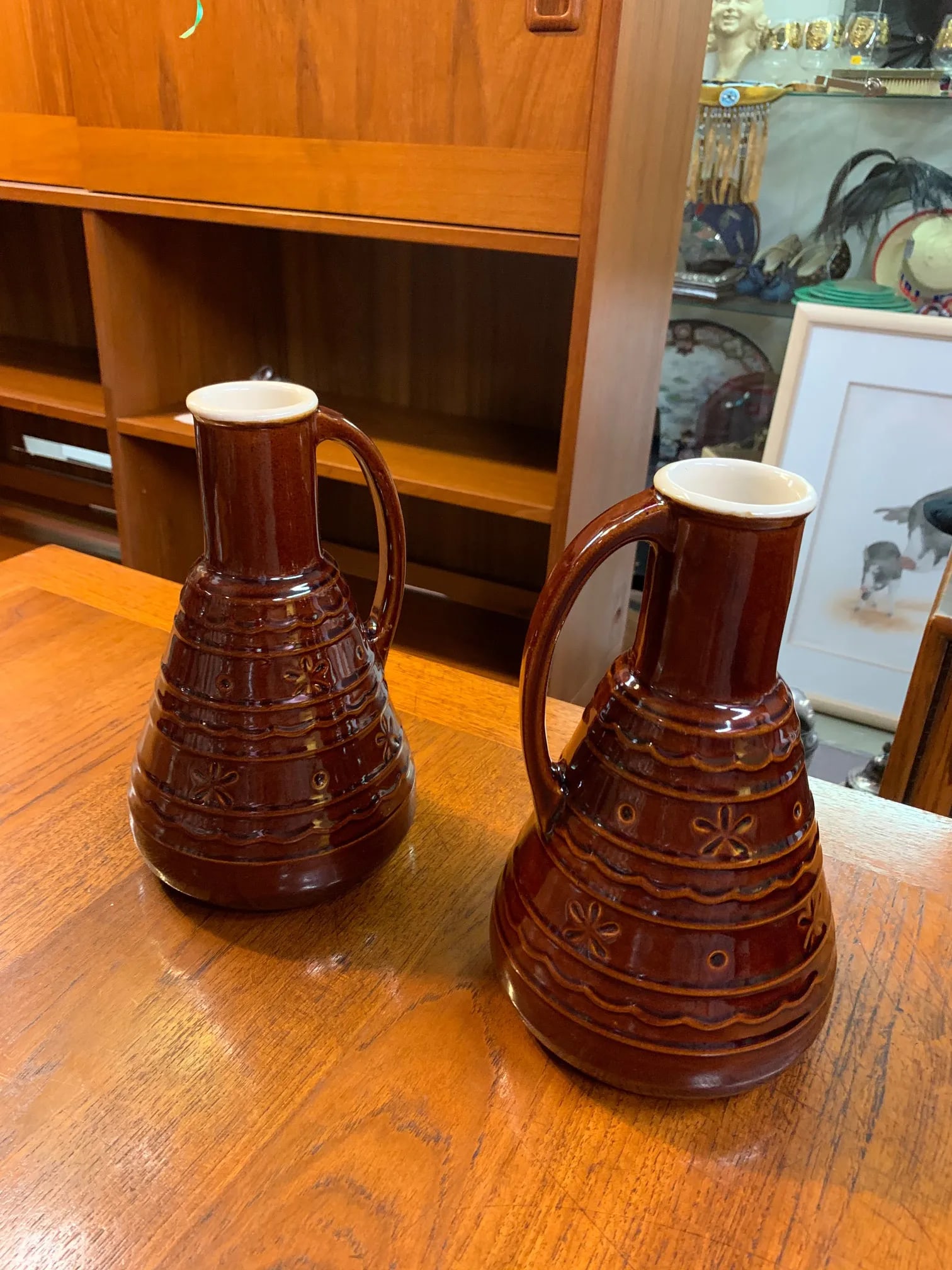 Mid-Century Modern Mar-Crest Dot Daisy Stoneware Carafe Coffee Decanter Servers - a Pair - 10