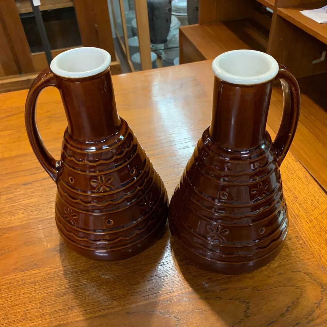 Mid-Century Modern Mar-Crest Dot Daisy Stoneware Carafe Coffee Decanter Servers - a Pair - 5