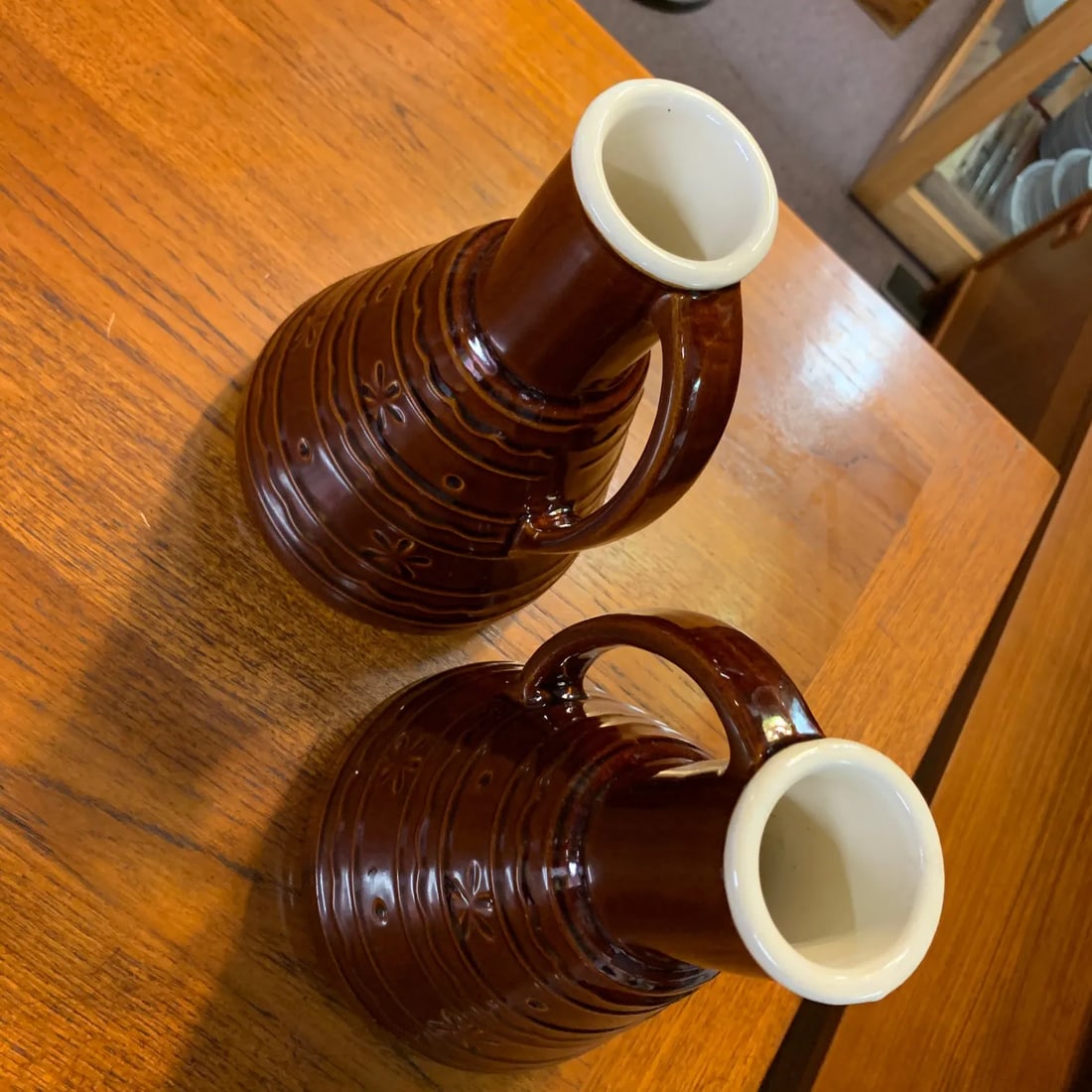 Mid-Century Modern Mar-Crest Dot Daisy Stoneware Carafe Coffee Decanter Servers - a Pair - 8