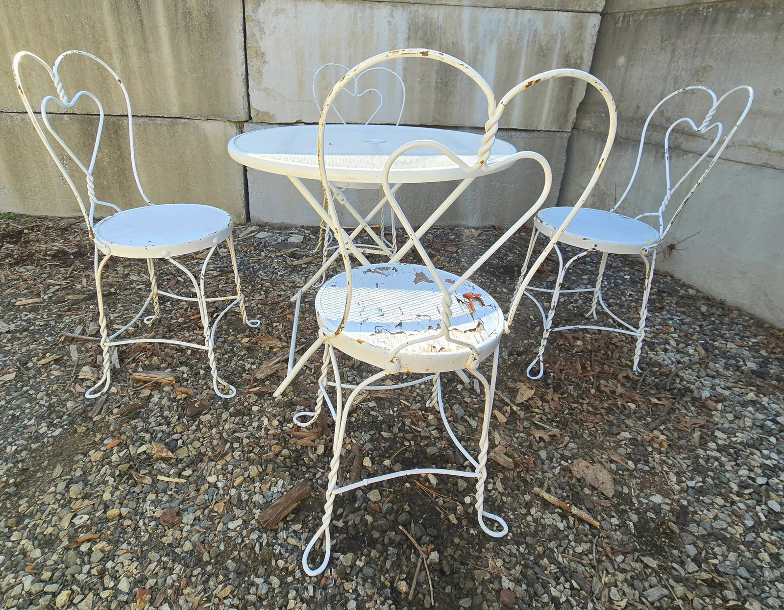 Vintage Wrought Iron Outdoor Patio Table & 4 Chairs - 6