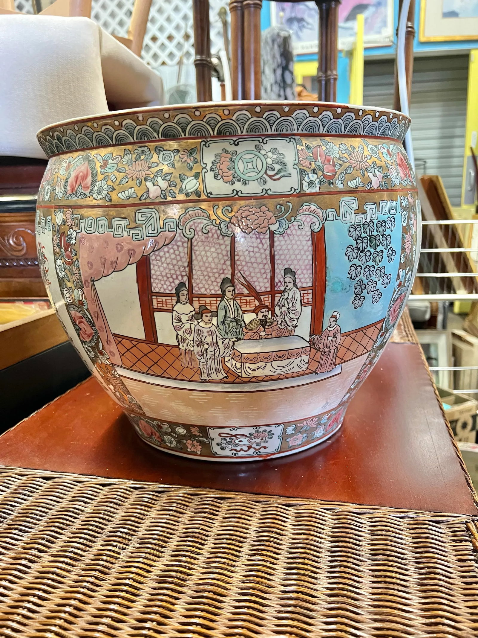 Vintage Rose Medallion Asian Fish Planter Pots or Fish Bowl - 2