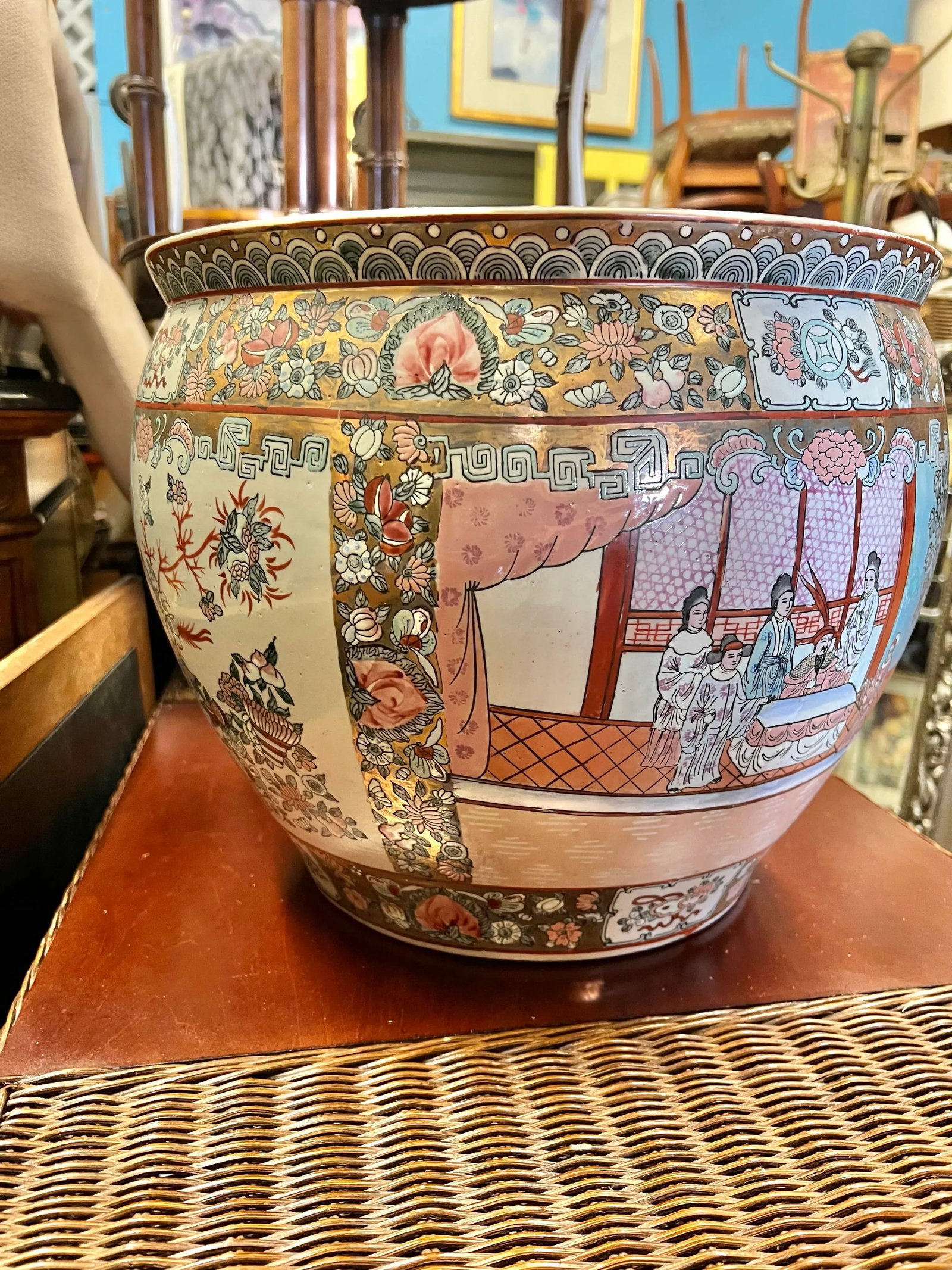 Vintage Rose Medallion Asian Fish Planter Pots or Fish Bowl - 4