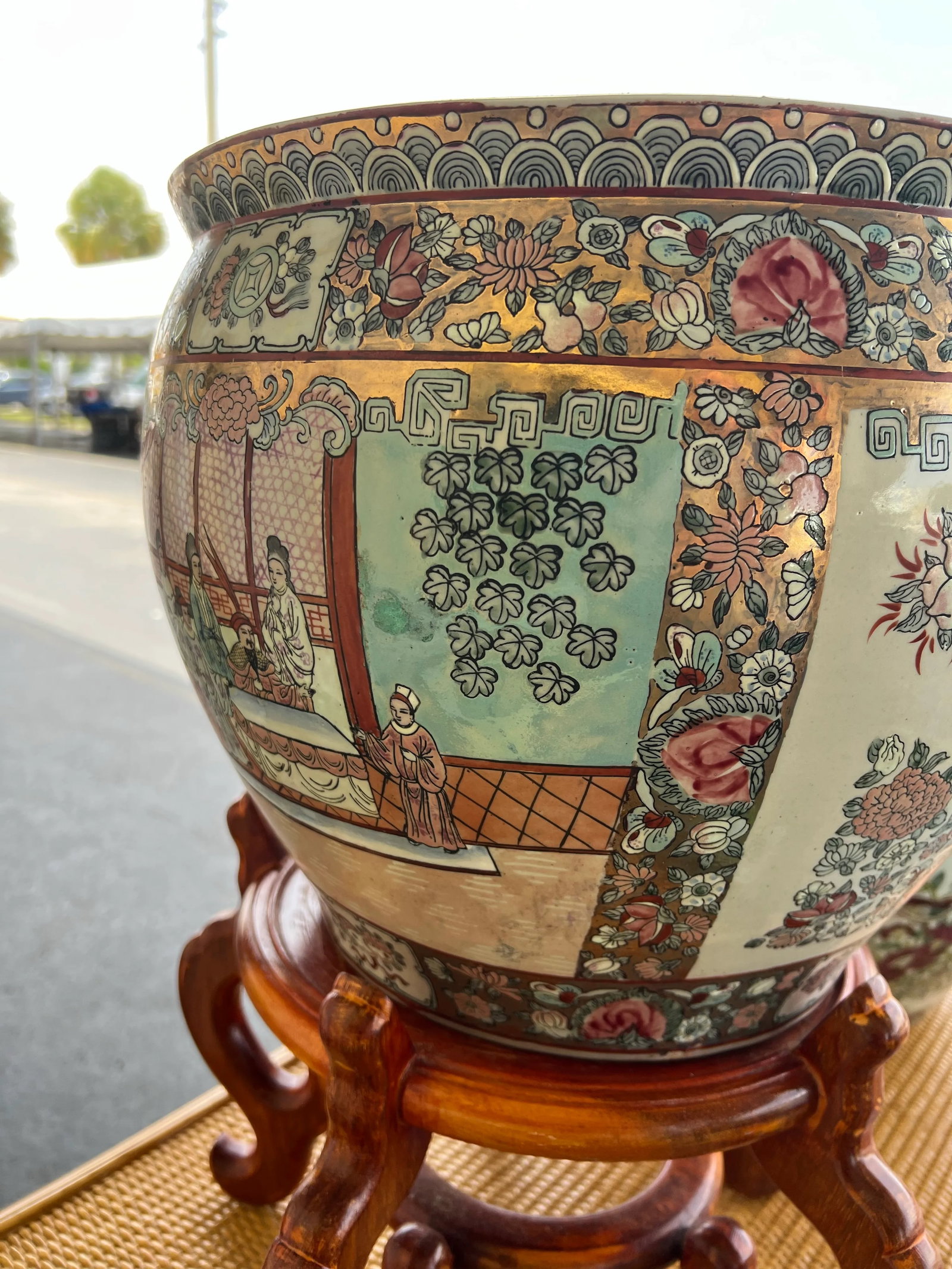 Vintage Rose Medallion Asian Fish Planter Pots or Fish Bowl - 5