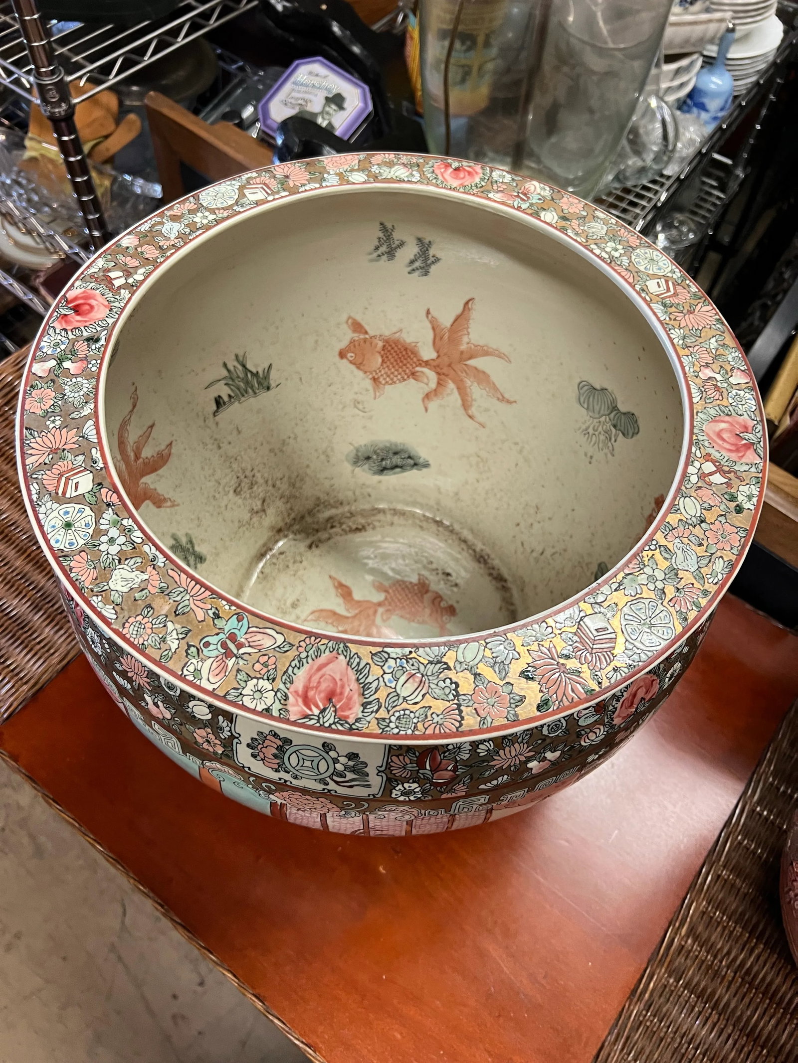 Vintage Rose Medallion Asian Fish Planter Pots or Fish Bowl - 6