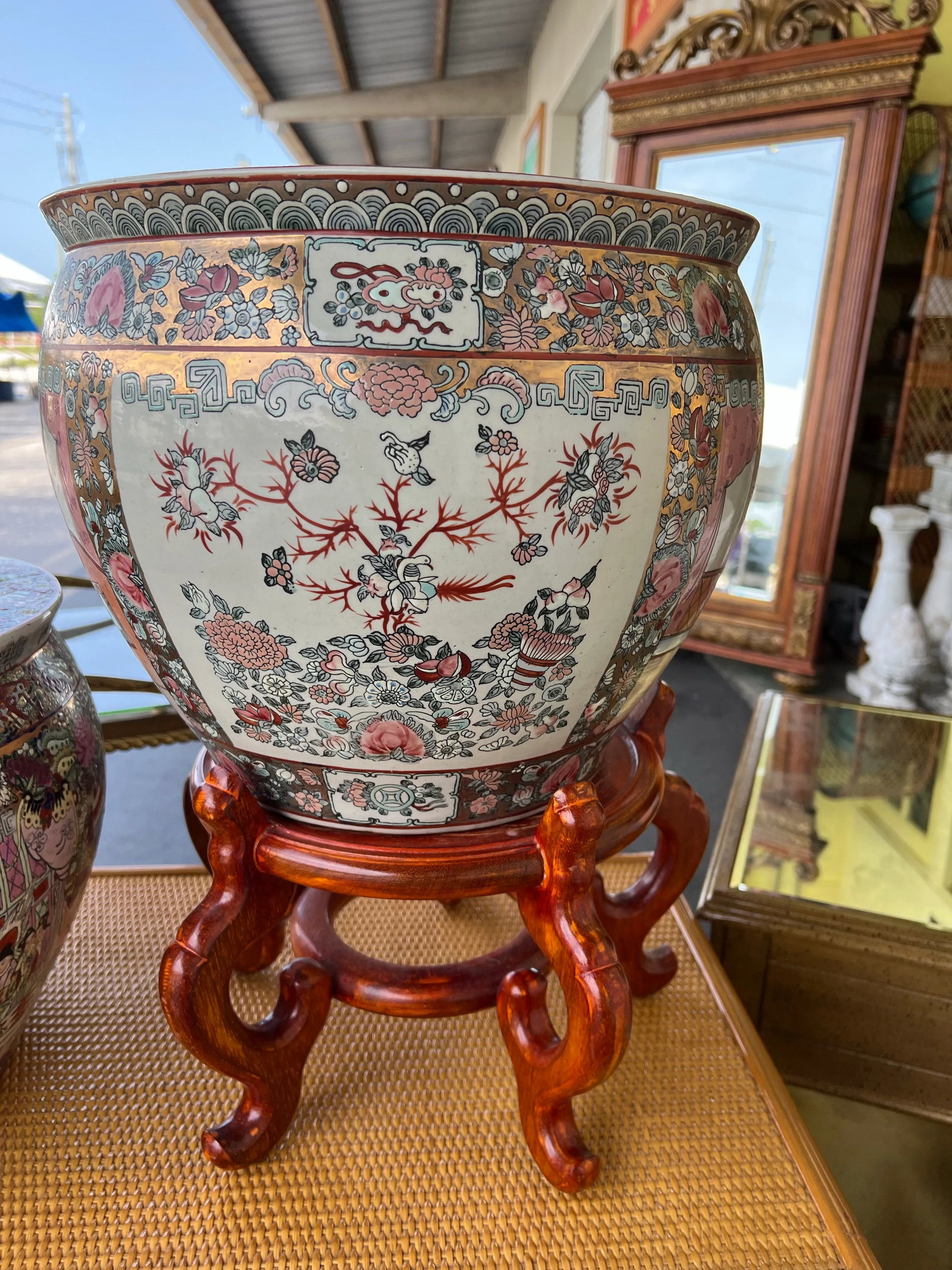 Vintage Rose Medallion Asian Fish Planter Pots or Fish Bowl - 7