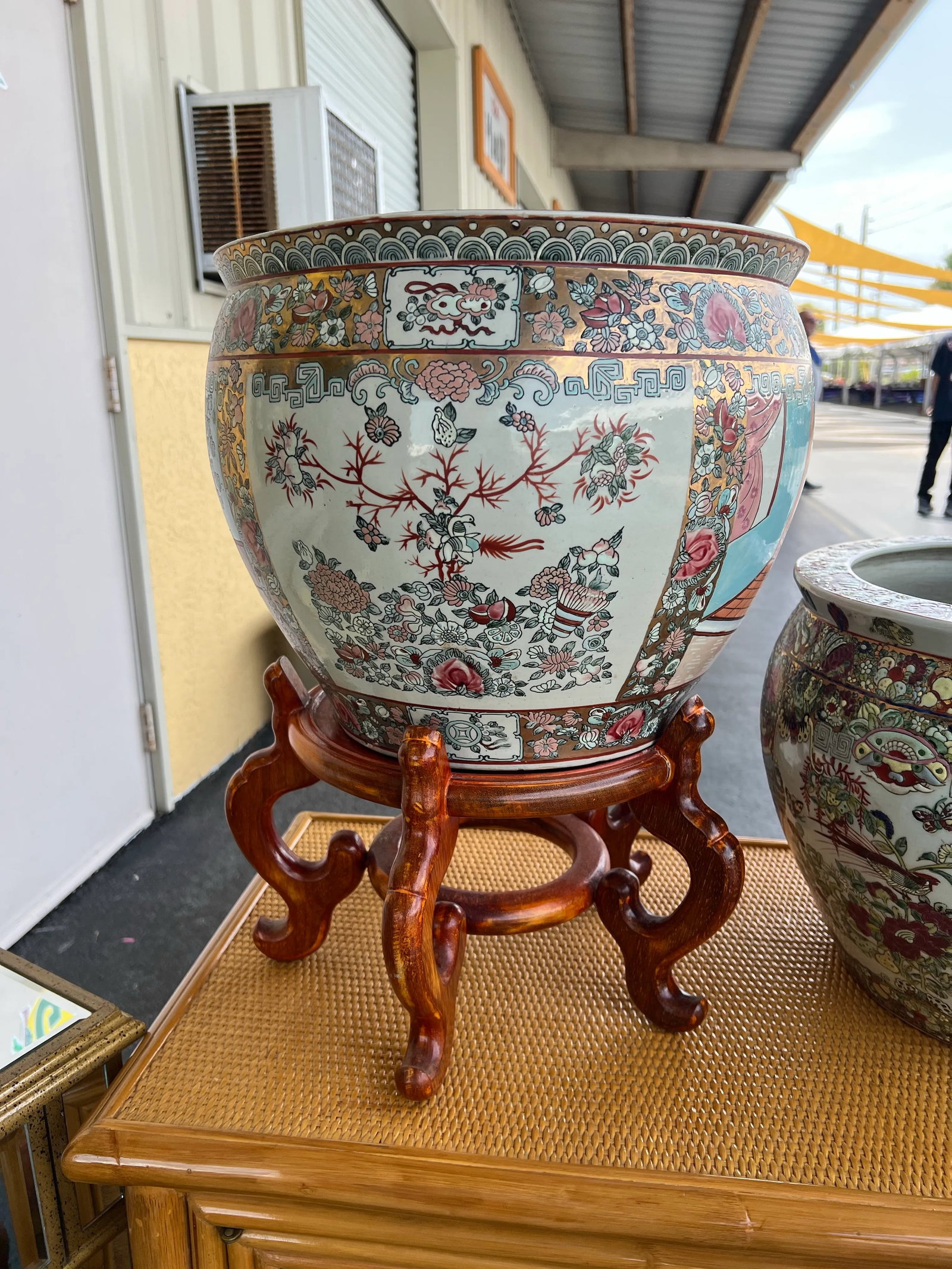 Vintage Rose Medallion Asian Fish Planter Pots or Fish Bowl - 8