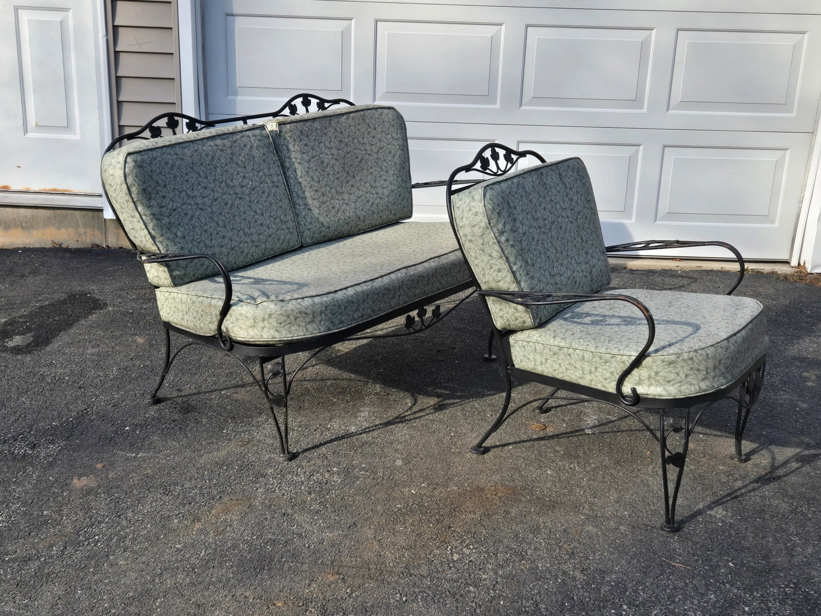 Vintage Wrought Iron Patio Seating Loveseat and Chair - 11