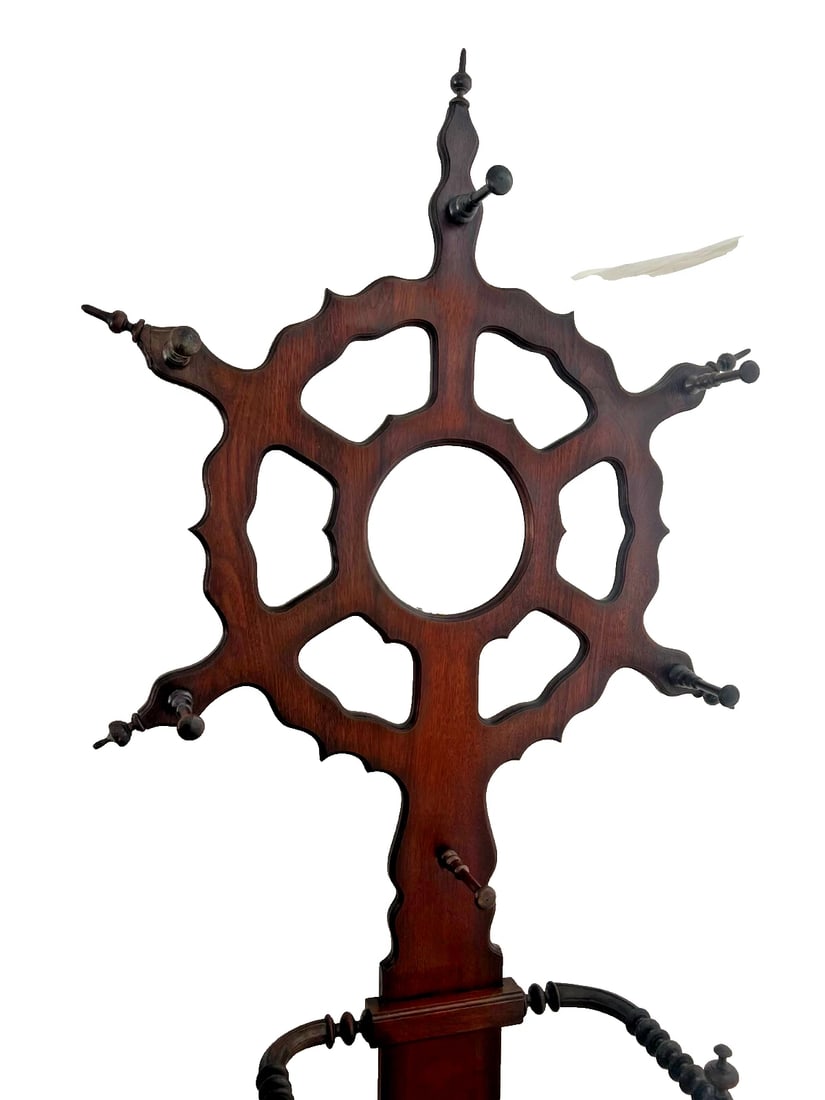1900s Victorian Hall Tree Umbrella Stand Starburst Shape Round Mirror Iron Drip Pan - 2